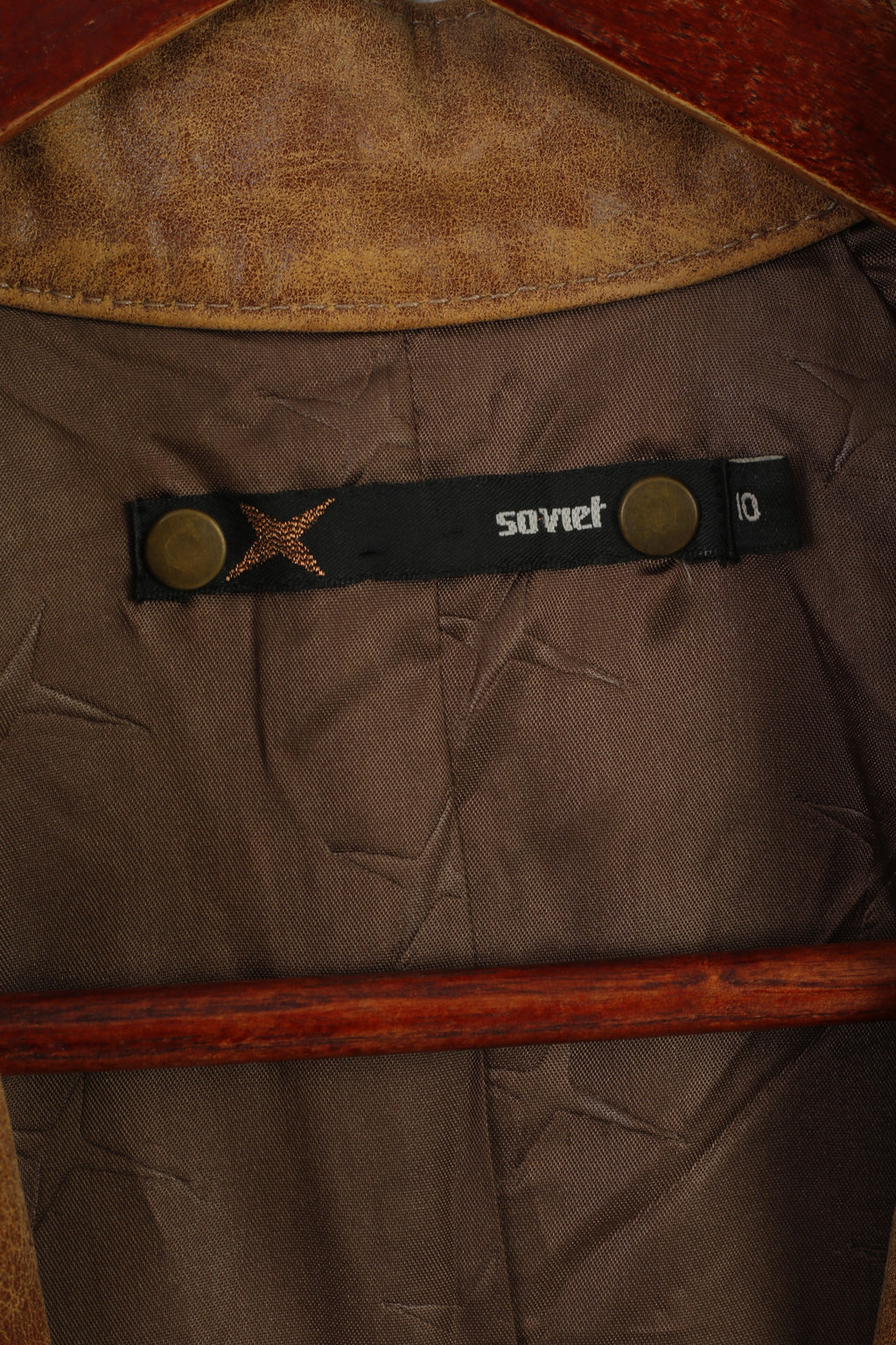 Soviet Women 10 S Jacket Camel Leather Biker Stand-Up Collar Zip Up Retro Top