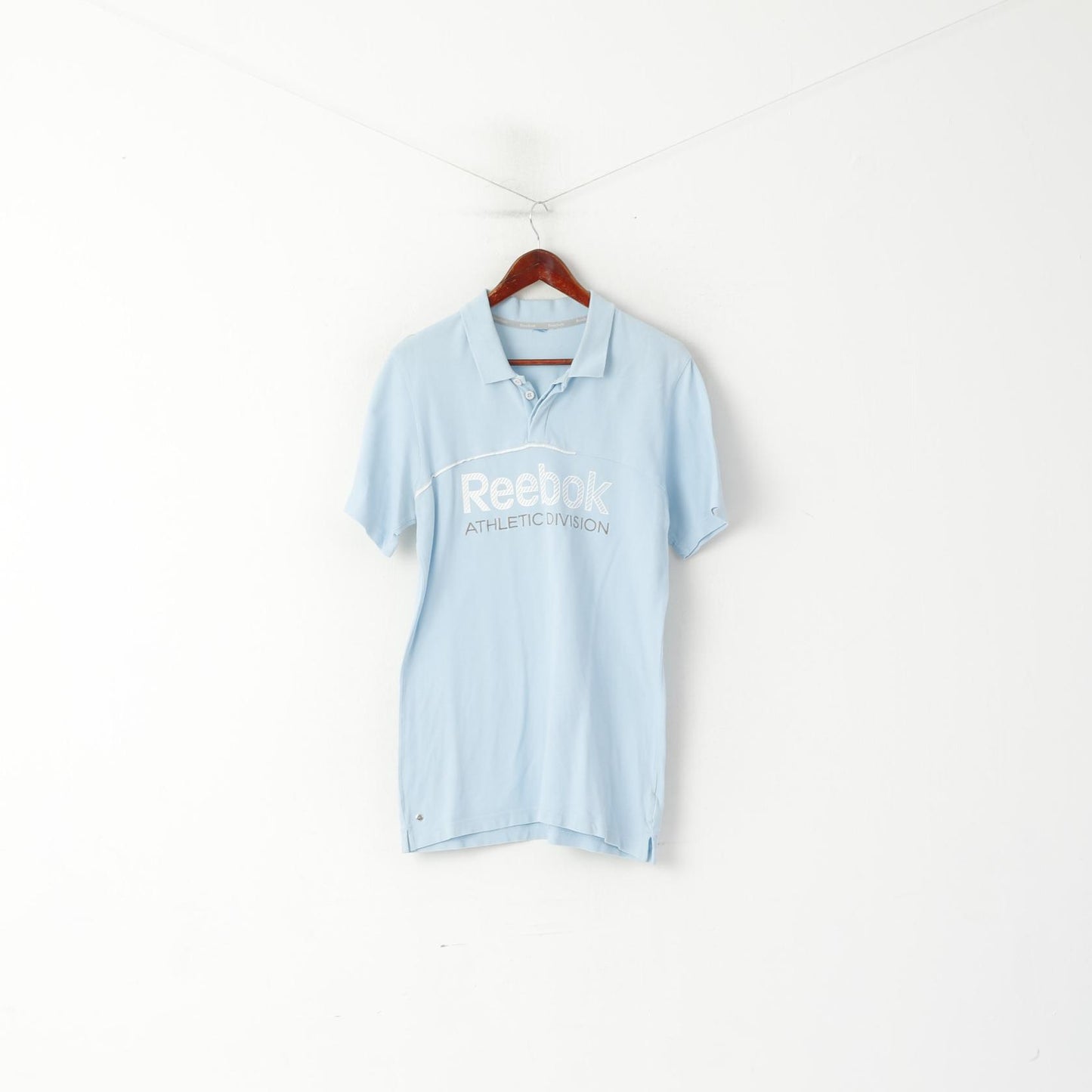 Reebok Men XS Polo Shirt Blue Cotton Athletic Division Slim Fit Logo Top