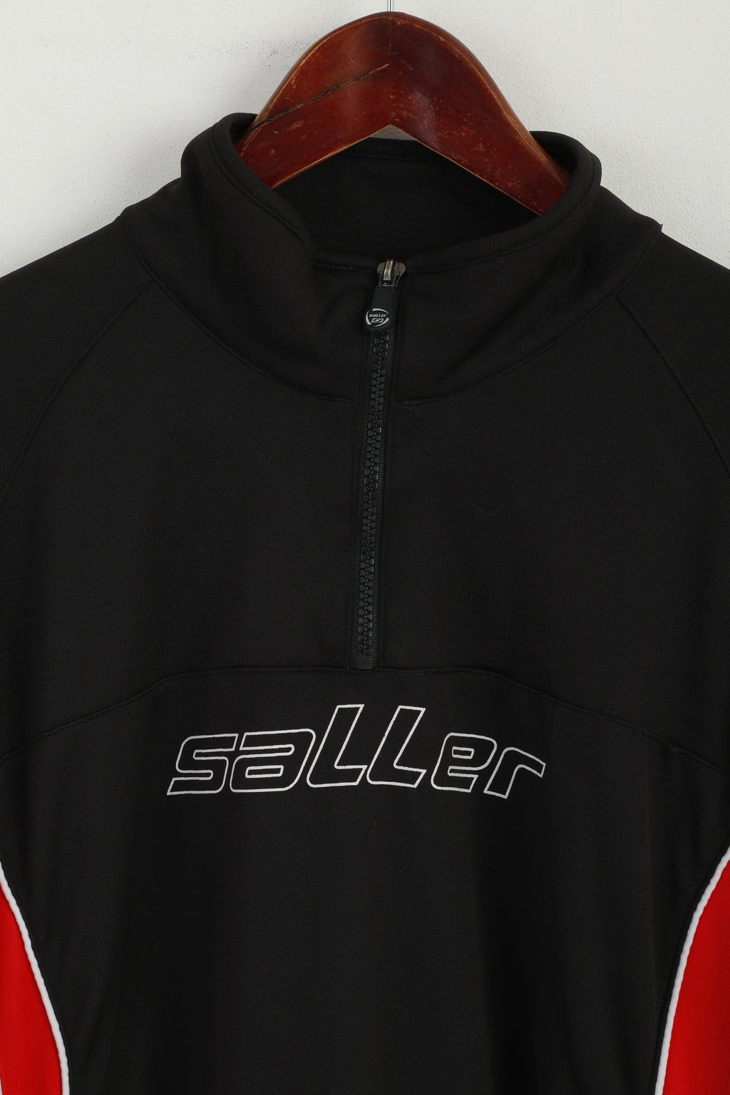 Saller Men M Sweatshirt Black Shiny Retro Zip Neck Sport Training Activewear Top