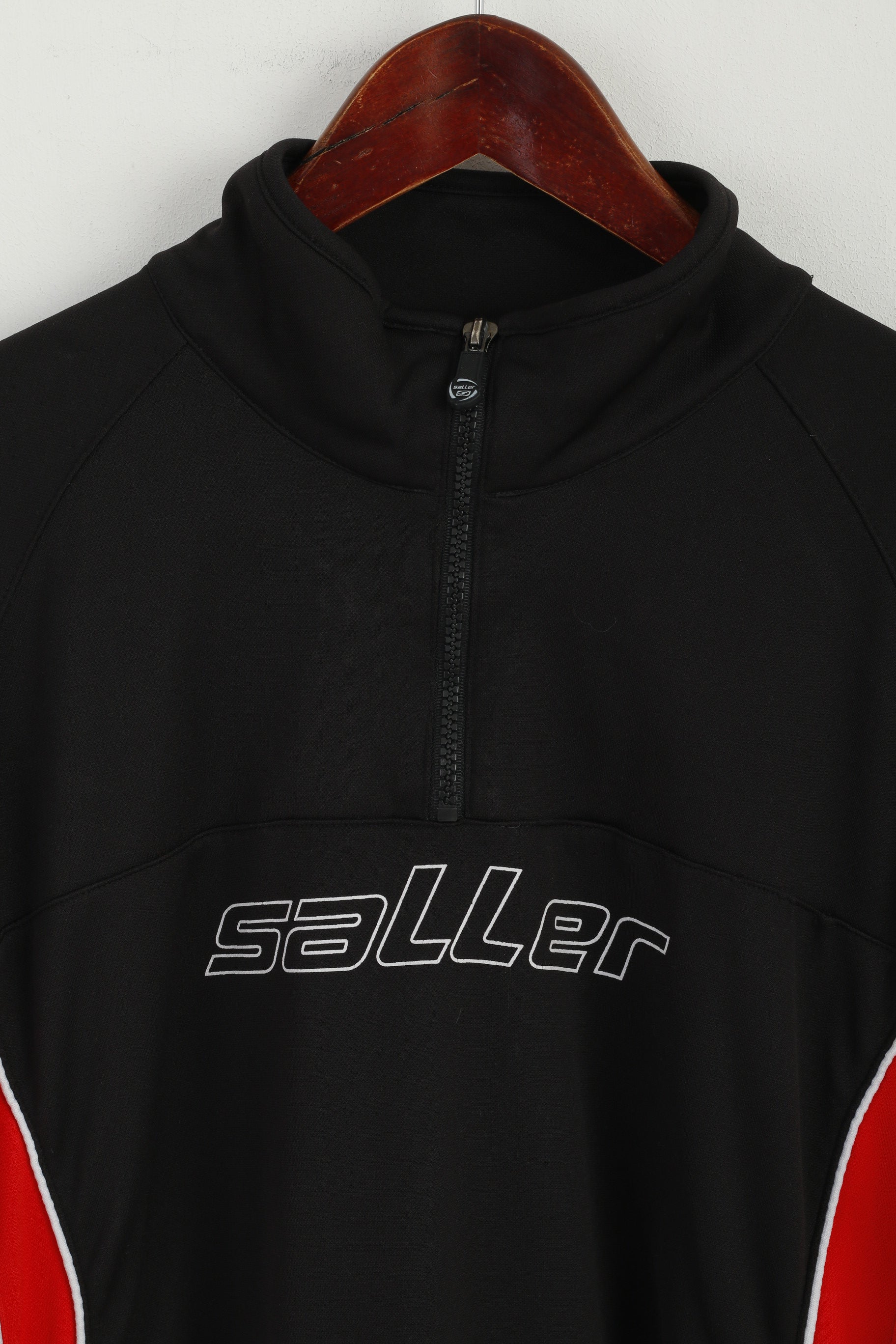 Saller Men M Sweatshirt Black Shiny Retro Zip Neck Sport Training Activewear Top