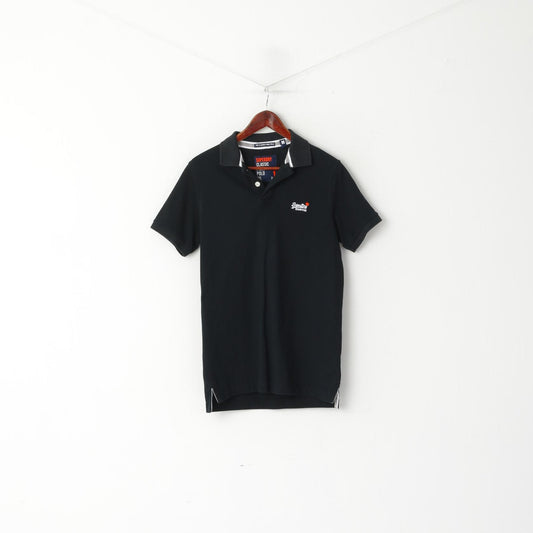 Superdry Hommes M Polo Noir Classique Pique Boutons Détaillés Haut À Manches Courtes