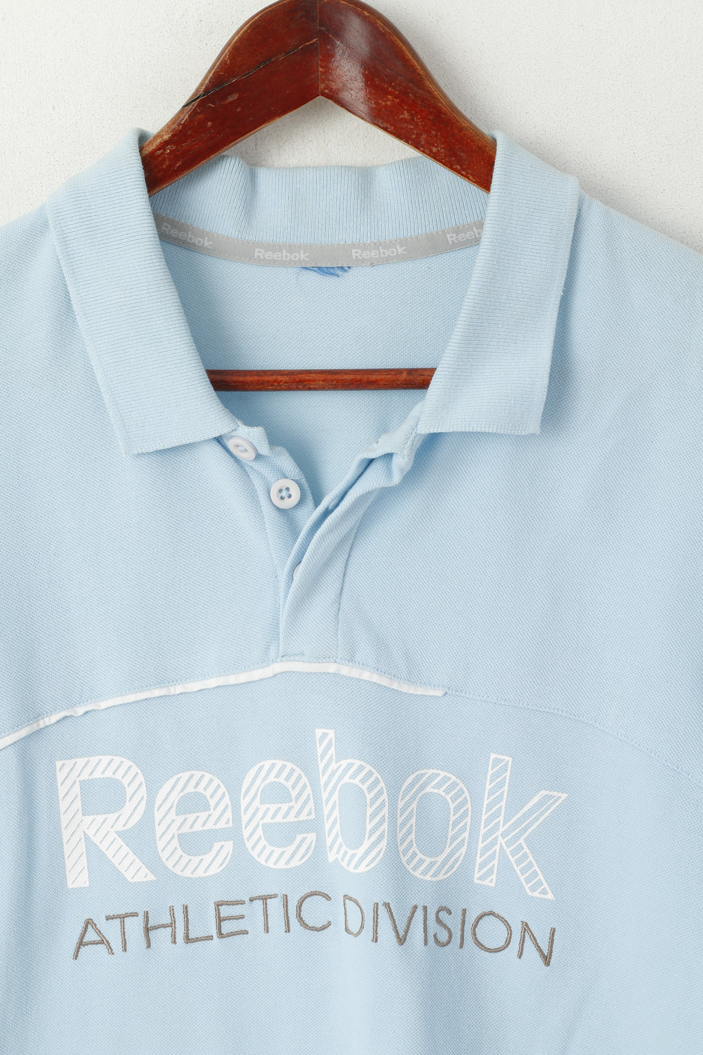 Polo Reebok da uomo XS in cotone blu Athletic Division slim fit con logo