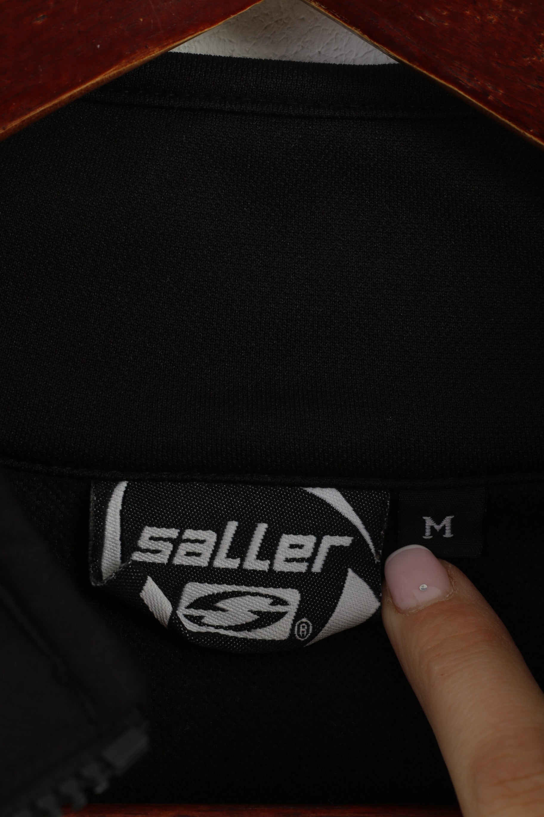 Saller Men M Sweatshirt Black Shiny Retro Zip Neck Sport Training Activewear Top