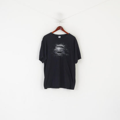 T-shirt Gildan Man Of Steel da uomo 2XL Top girocollo vintage con grafica in cotone nero