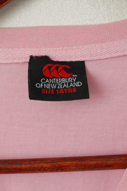 Canterbury Of New Zealand Youth 14 Age Shirt Pink Cotton Blues Cardiff Rugby Top