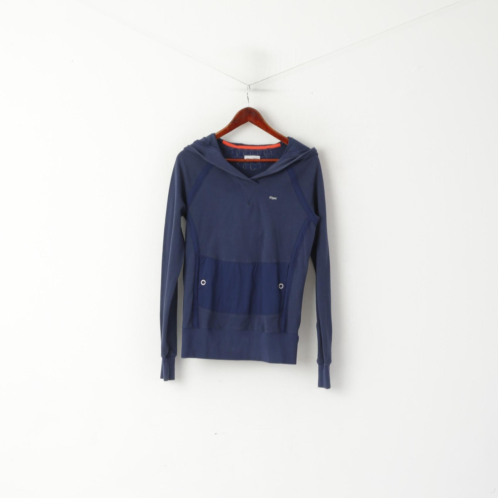 Felpa Reebok da donna, top sportivo con cappuccio vintage in cotone blu scuro