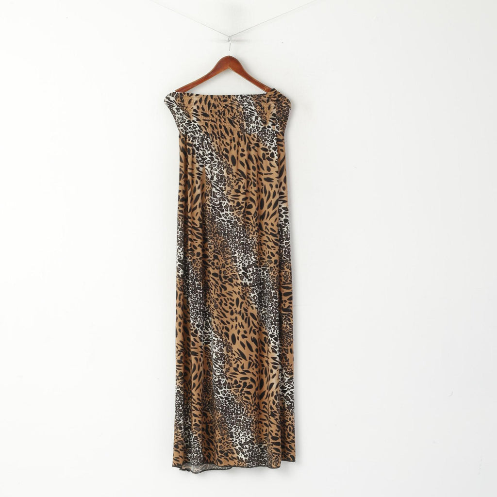 Kurt Muller Women S Maxi Dress Brown Animal Print Strapless Bandeau Summer