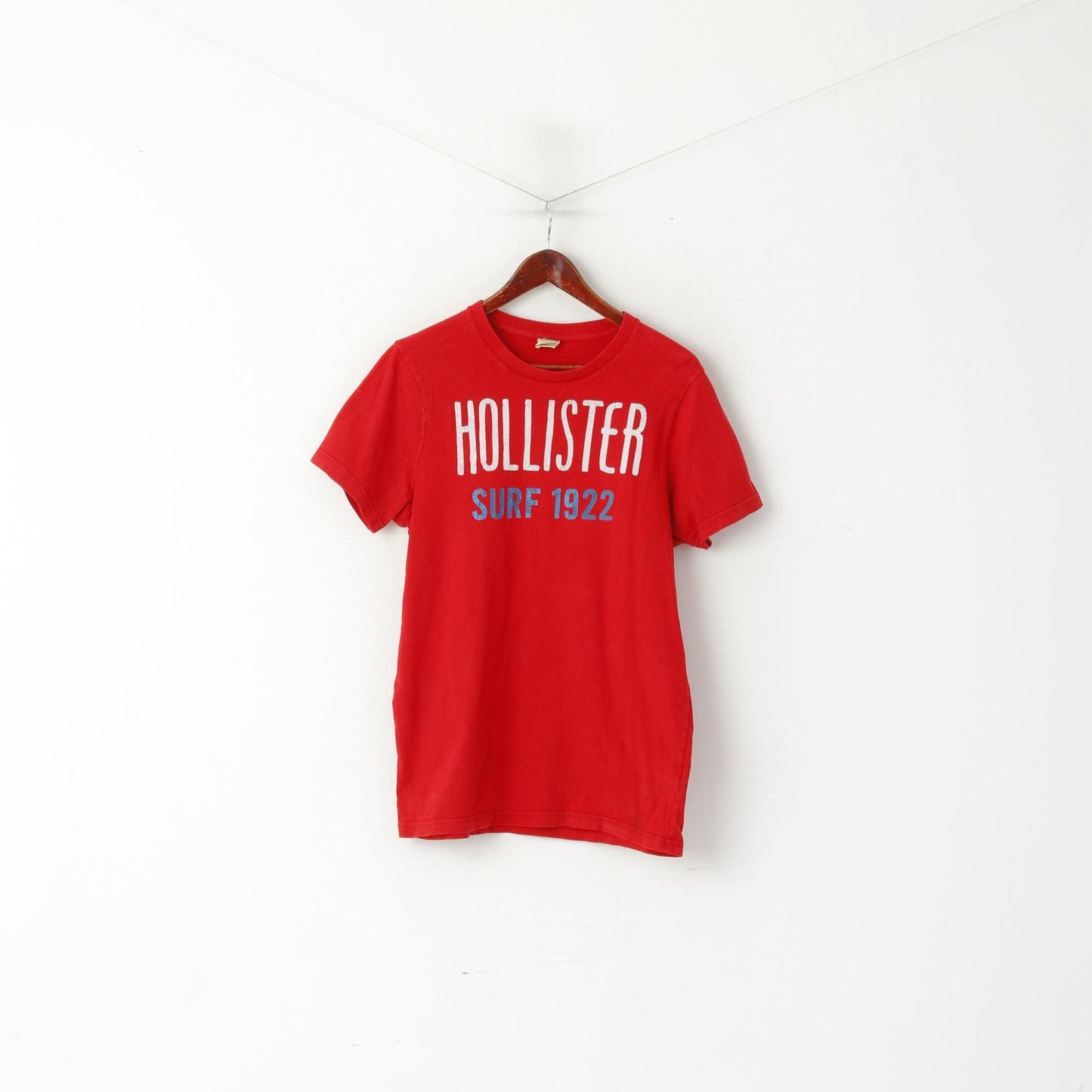 Hollister California Men L Shirt Red Cotton Crew Neck Classic Summer Top