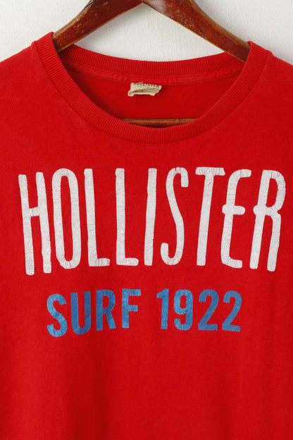 Hollister California Men L Shirt Red Cotton Crew Neck Classic Summer Top