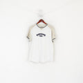 Reebok Men M Shirt White Beige Cotton Vintage Crew Neck Embroidered Logo Top
