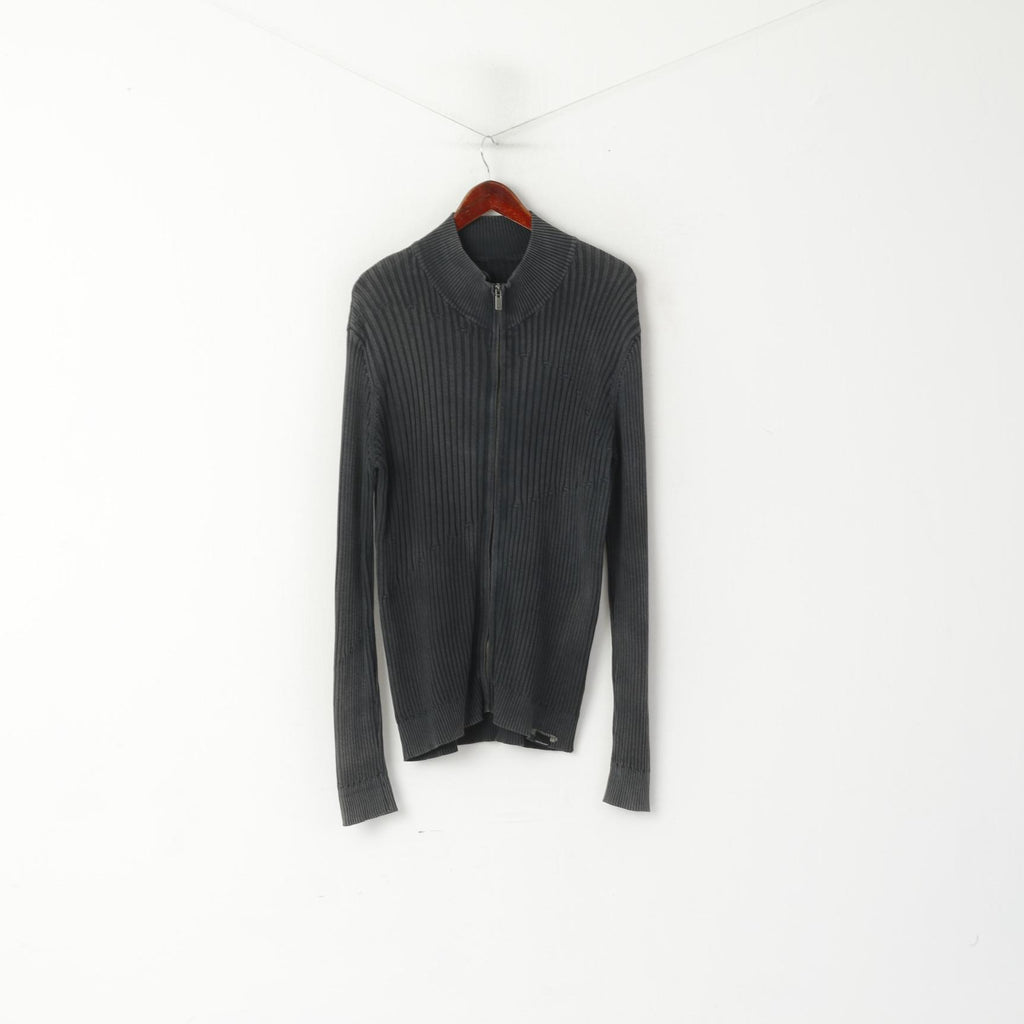Calvin Klein Jeans Hommes XXL (XL) Cardigan Gris Délavé Vintage Coton Zip Up Stretch Pull