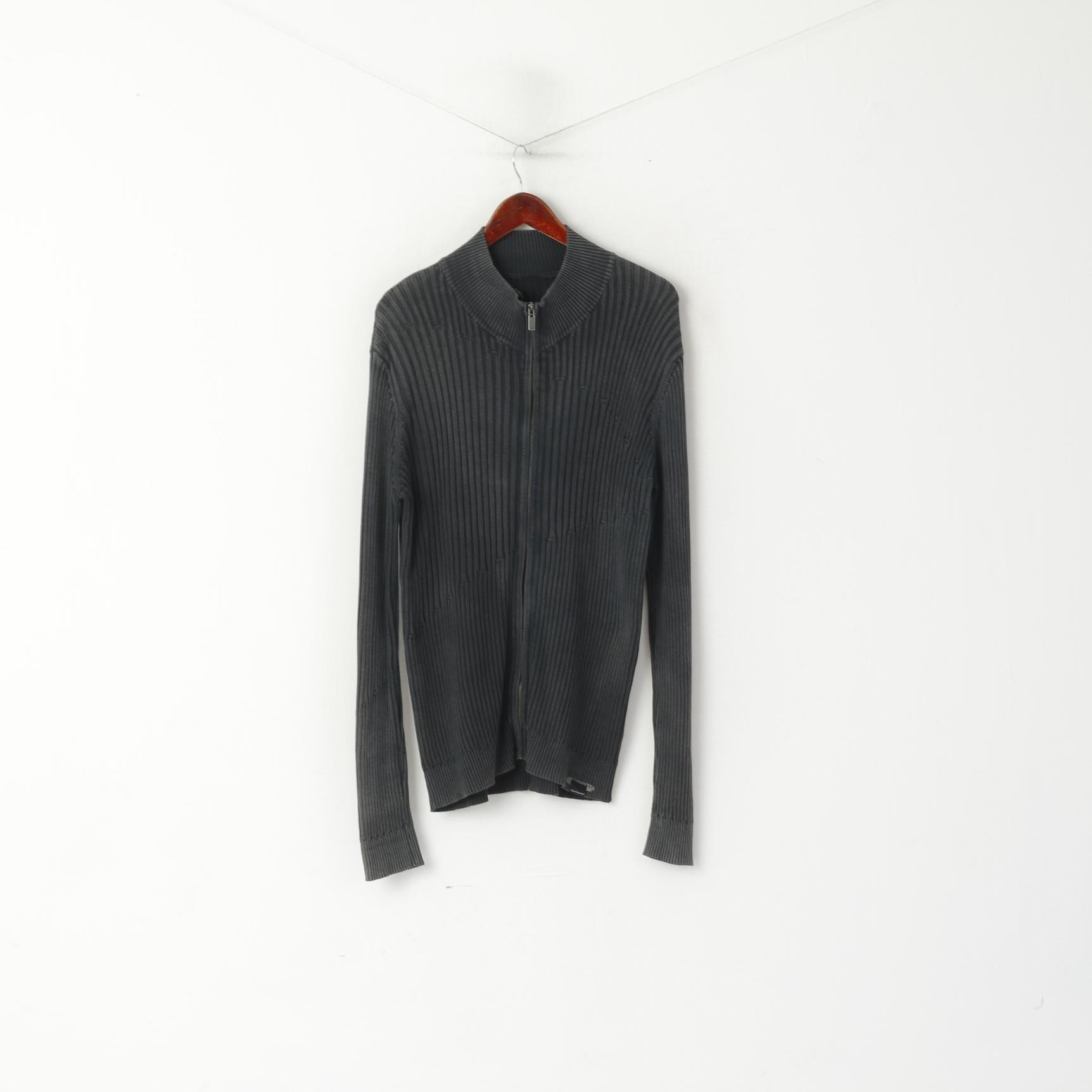 Calvin Klein Jeans Hommes XXL (XL) Cardigan Gris Délavé Vintage Coton Zip Up Stretch Pull