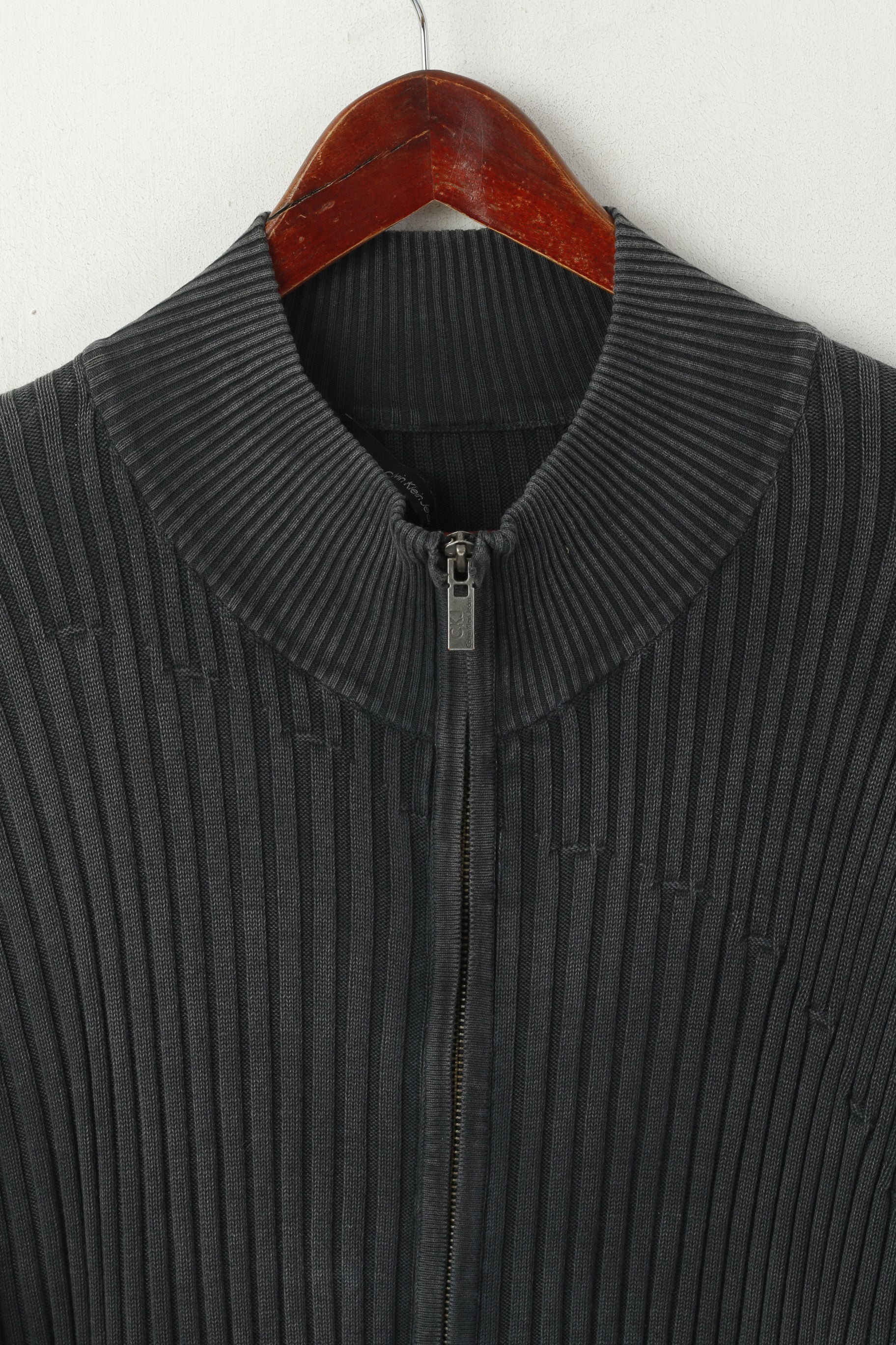 Calvin Klein Jeans Hommes XXL (XL) Cardigan Gris Délavé Vintage Coton Zip Up Stretch Pull