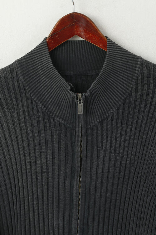 Calvin Klein Jeans Hommes XXL (XL) Cardigan Gris Délavé Vintage Coton Zip Up Stretch Pull