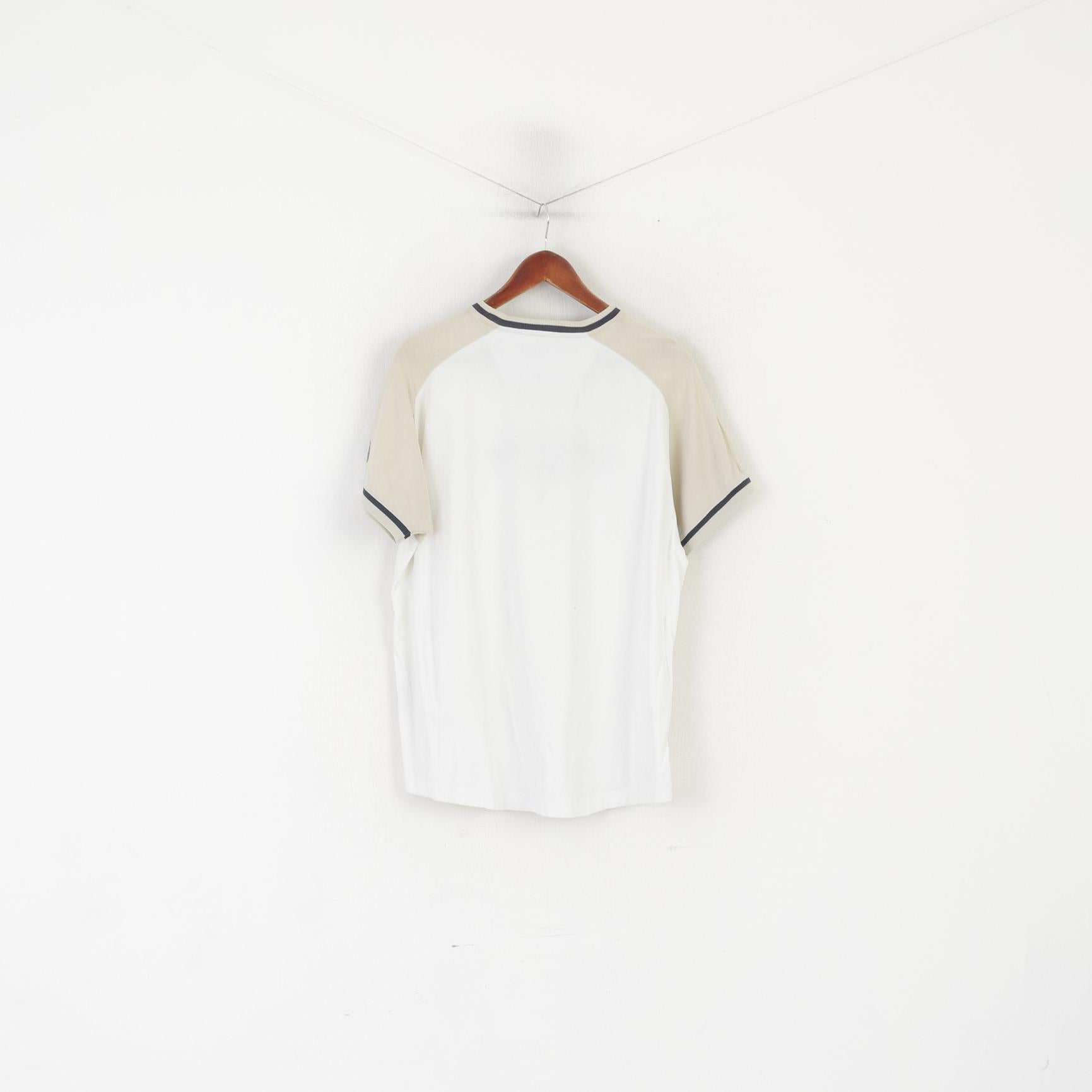 Camicia Reebok da uomo M. Top in cotone bianco beige con logo ricamato vintage girocollo