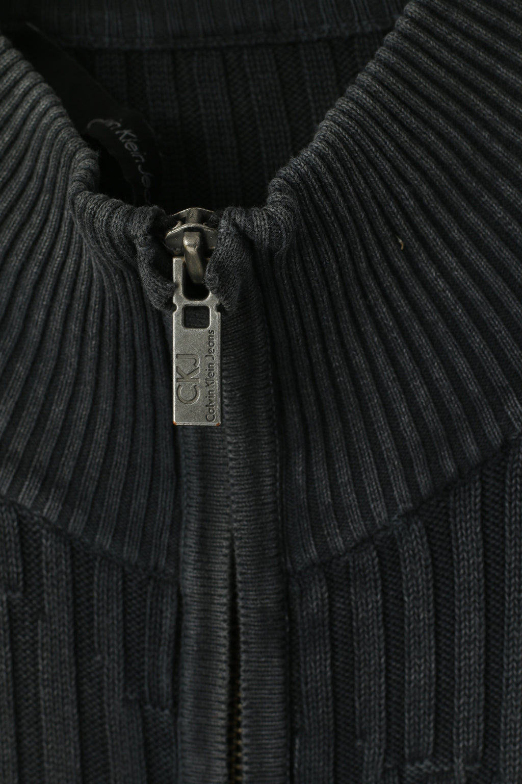 Calvin Klein Jeans Hommes XXL (XL) Cardigan Gris Délavé Vintage Coton Zip Up Stretch Pull