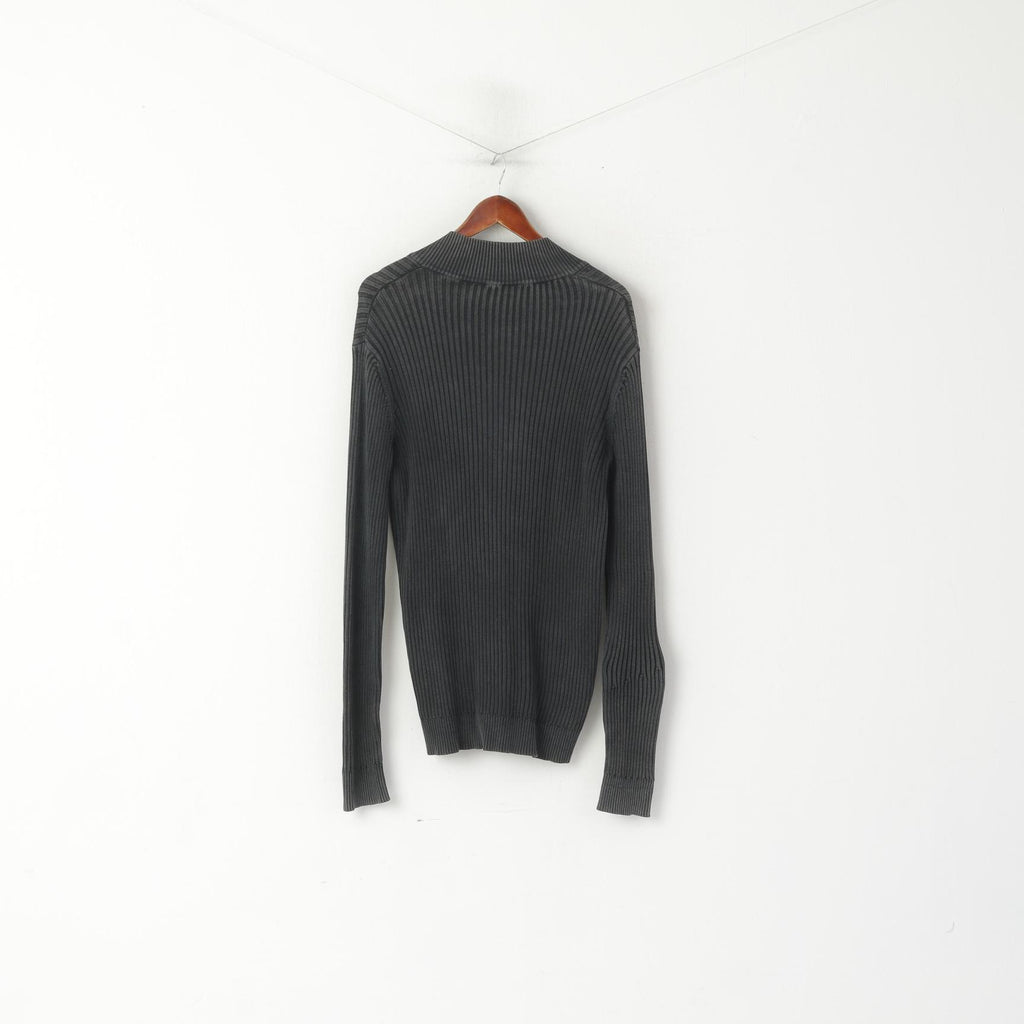 Calvin Klein Jeans Hommes XXL (XL) Cardigan Gris Délavé Vintage Coton Zip Up Stretch Pull
