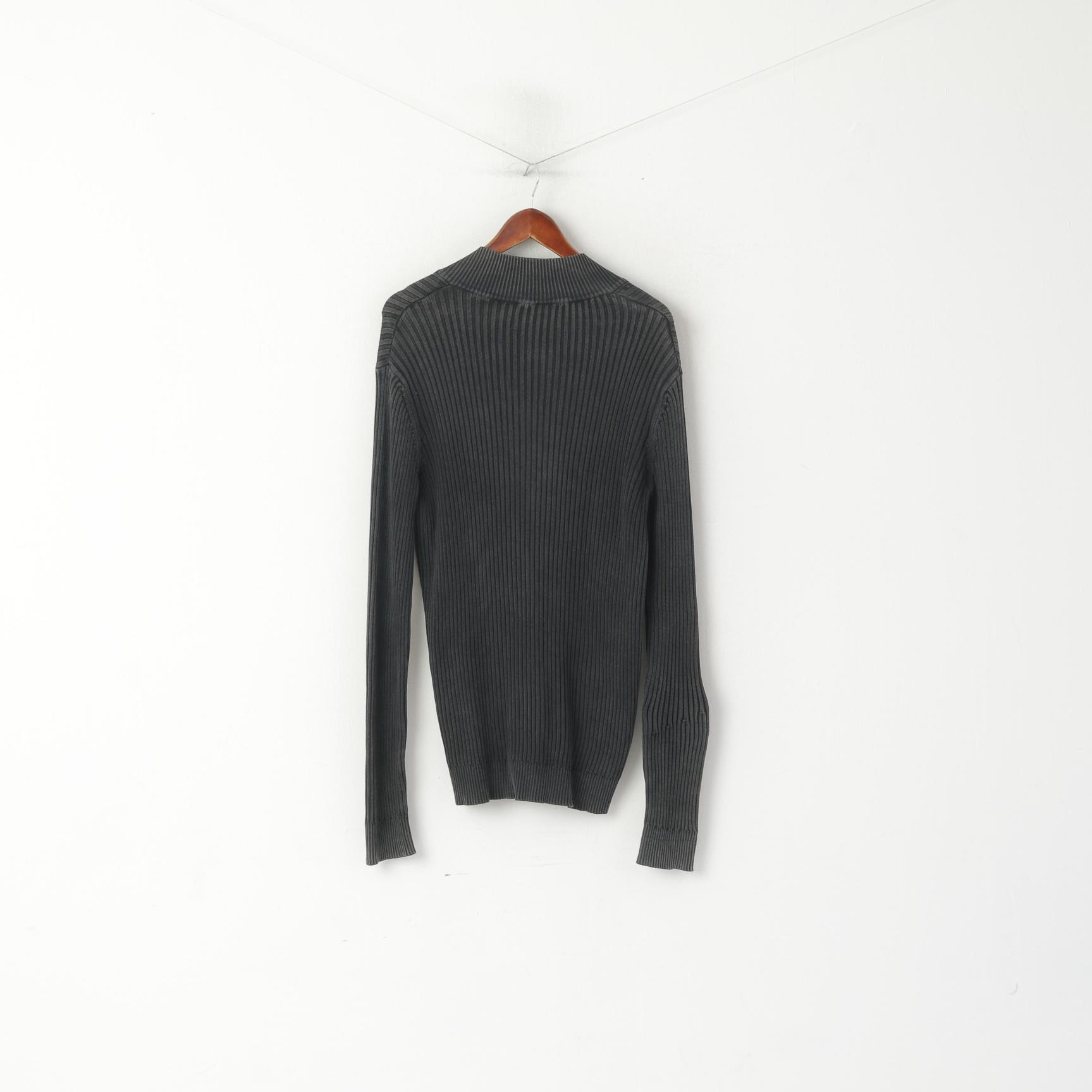 Calvin Klein Jeans Hommes XXL (XL) Cardigan Gris Délavé Vintage Coton Zip Up Stretch Pull