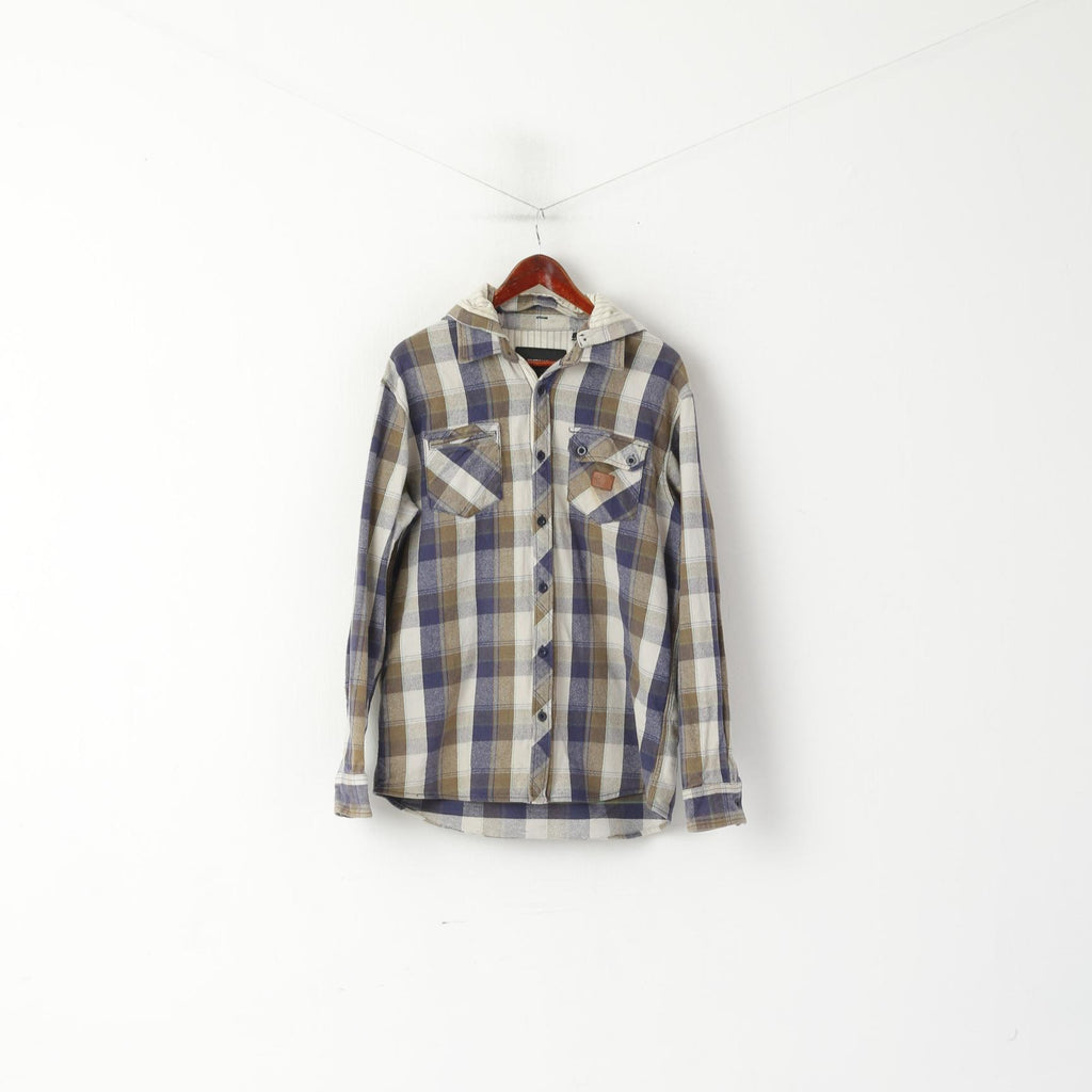 Camicia casual da uomo Animal L. Top con cappuccio staccabile in flanella di cotone a quadri marrone