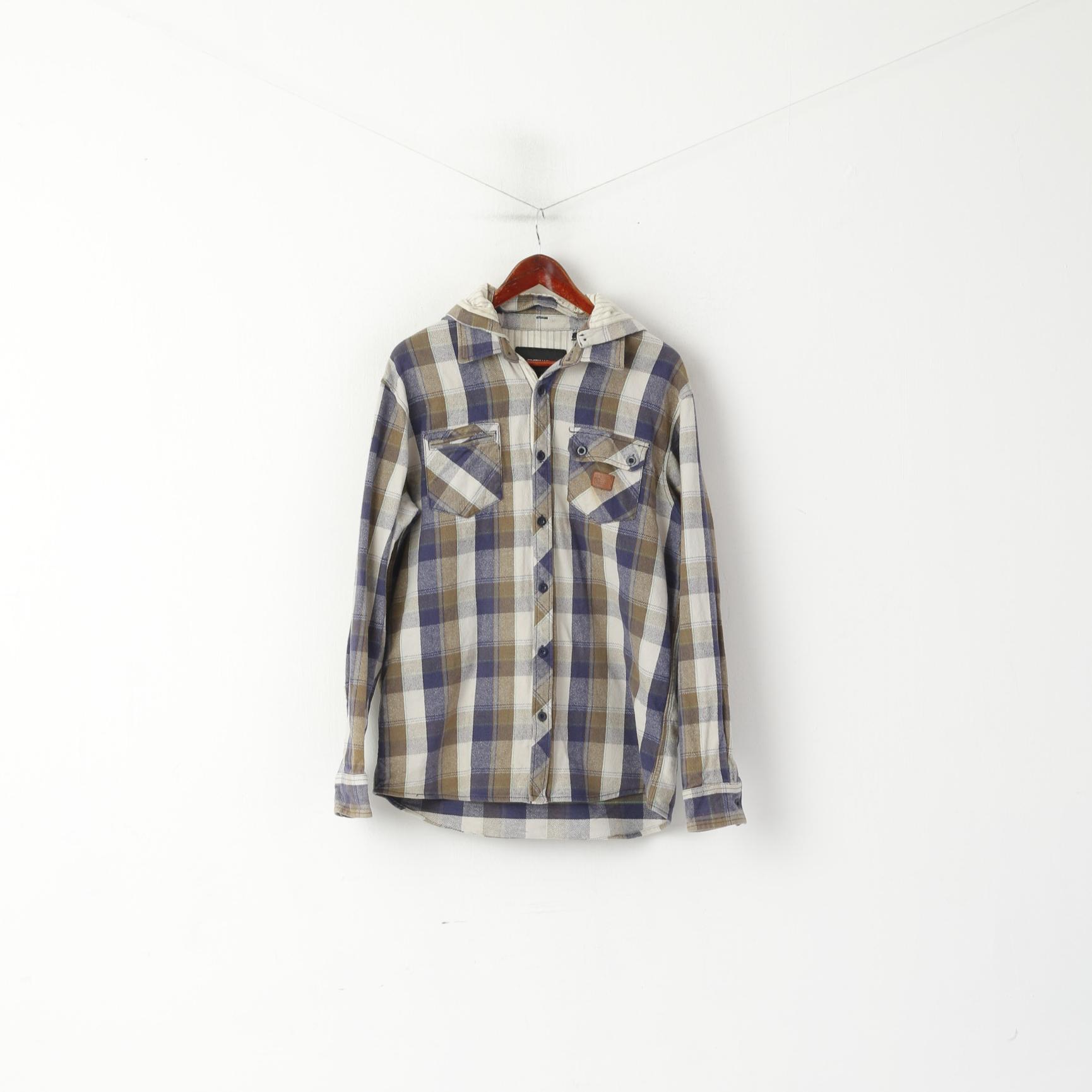 Camicia casual da uomo Animal L. Top con cappuccio staccabile in flanella di cotone a quadri marrone