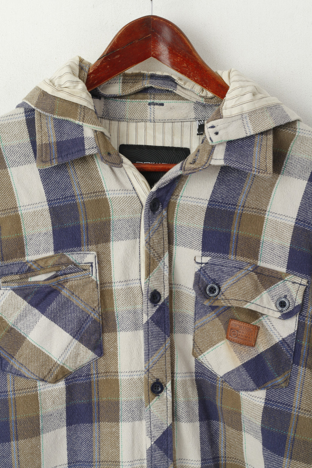 Camicia casual da uomo Animal L. Top con cappuccio staccabile in flanella di cotone a quadri marrone