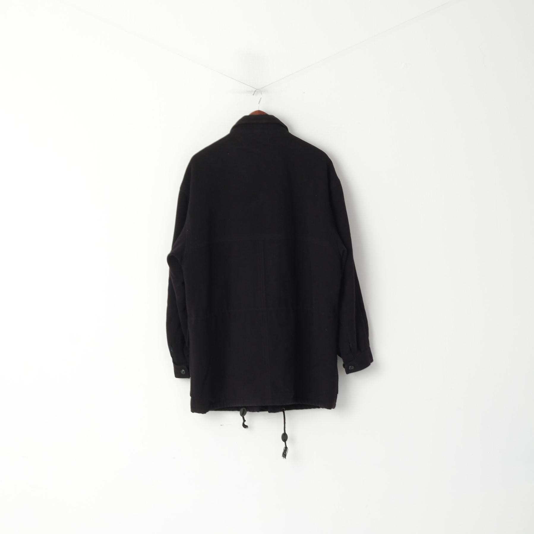 Bugatti Hommes 50 XXL Veste Laine Noire Poches Zippées Complètes Vintage Manteau Classique