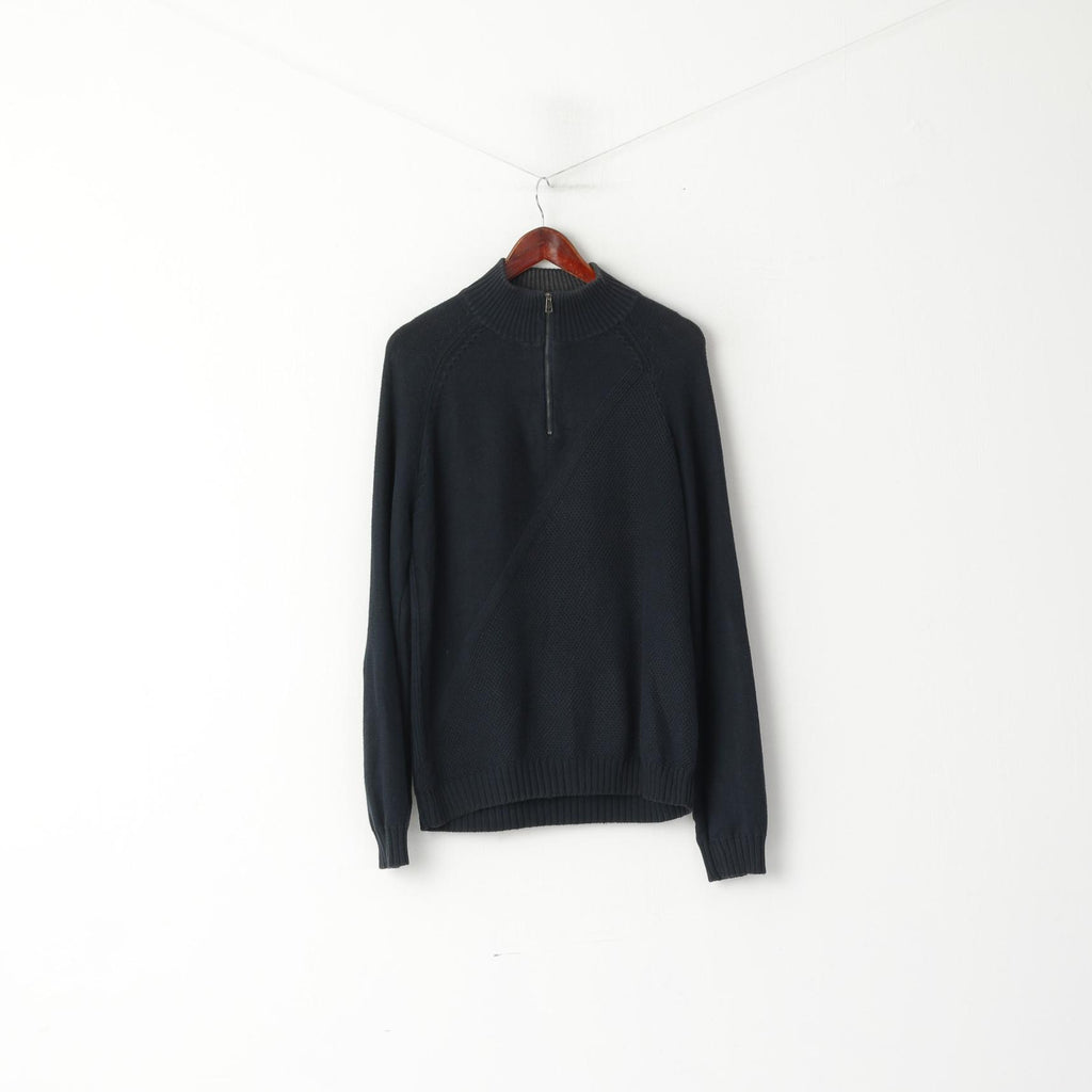 Calvin Klein Uomo M Maglione Blu Scuro Misto Cotone Acrilico Pullover Maglione Classico con Zip Collo