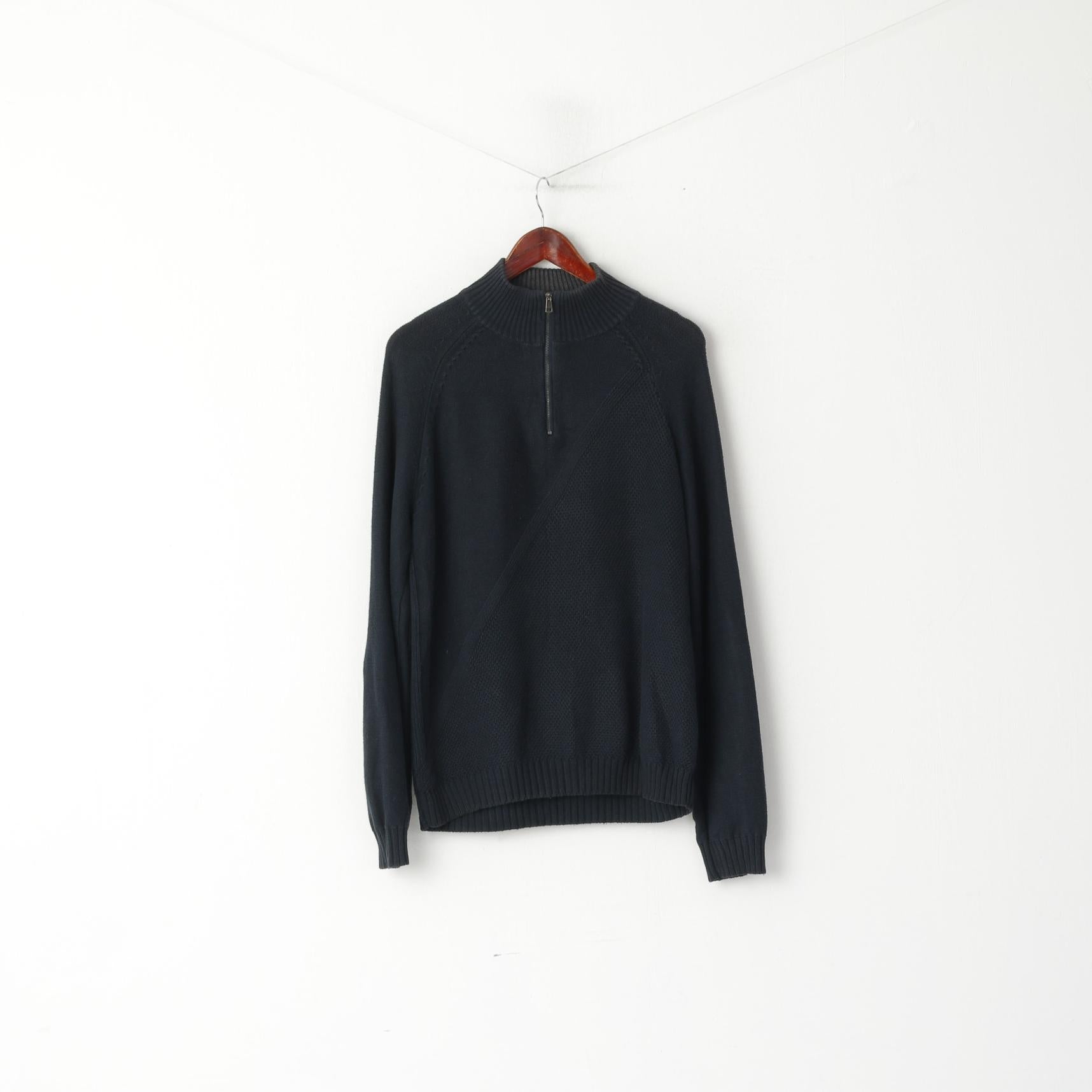 Calvin Klein Uomo M Maglione Blu Scuro Misto Cotone Acrilico Pullover Maglione Classico con Zip Collo