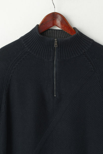 Calvin Klein Men M Jumper Navy Cotton Acrylic Blend Pullover Zip Neck Classic Sweater