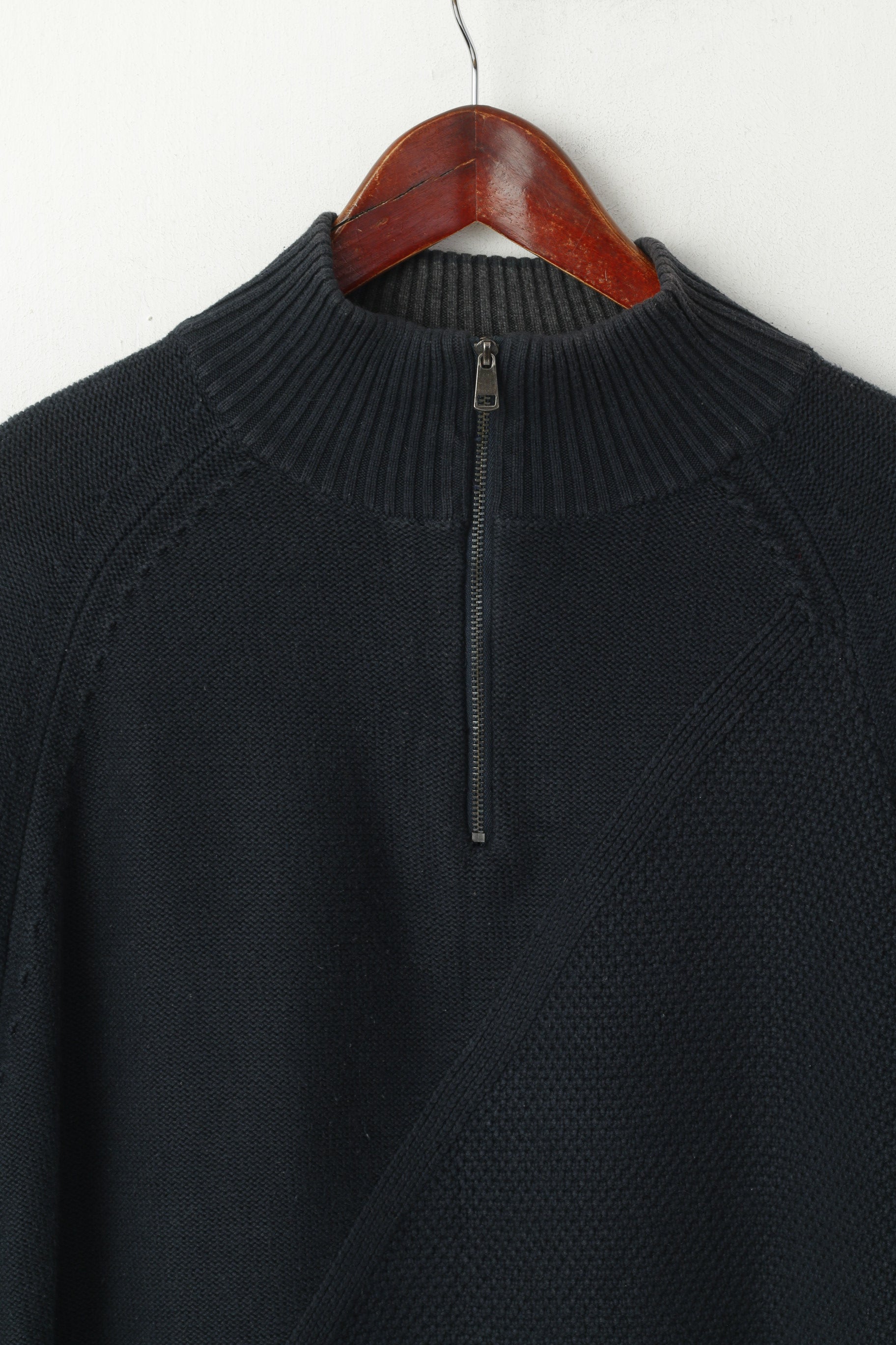 Calvin Klein Uomo M Maglione Blu Scuro Misto Cotone Acrilico Pullover Maglione Classico con Zip Collo