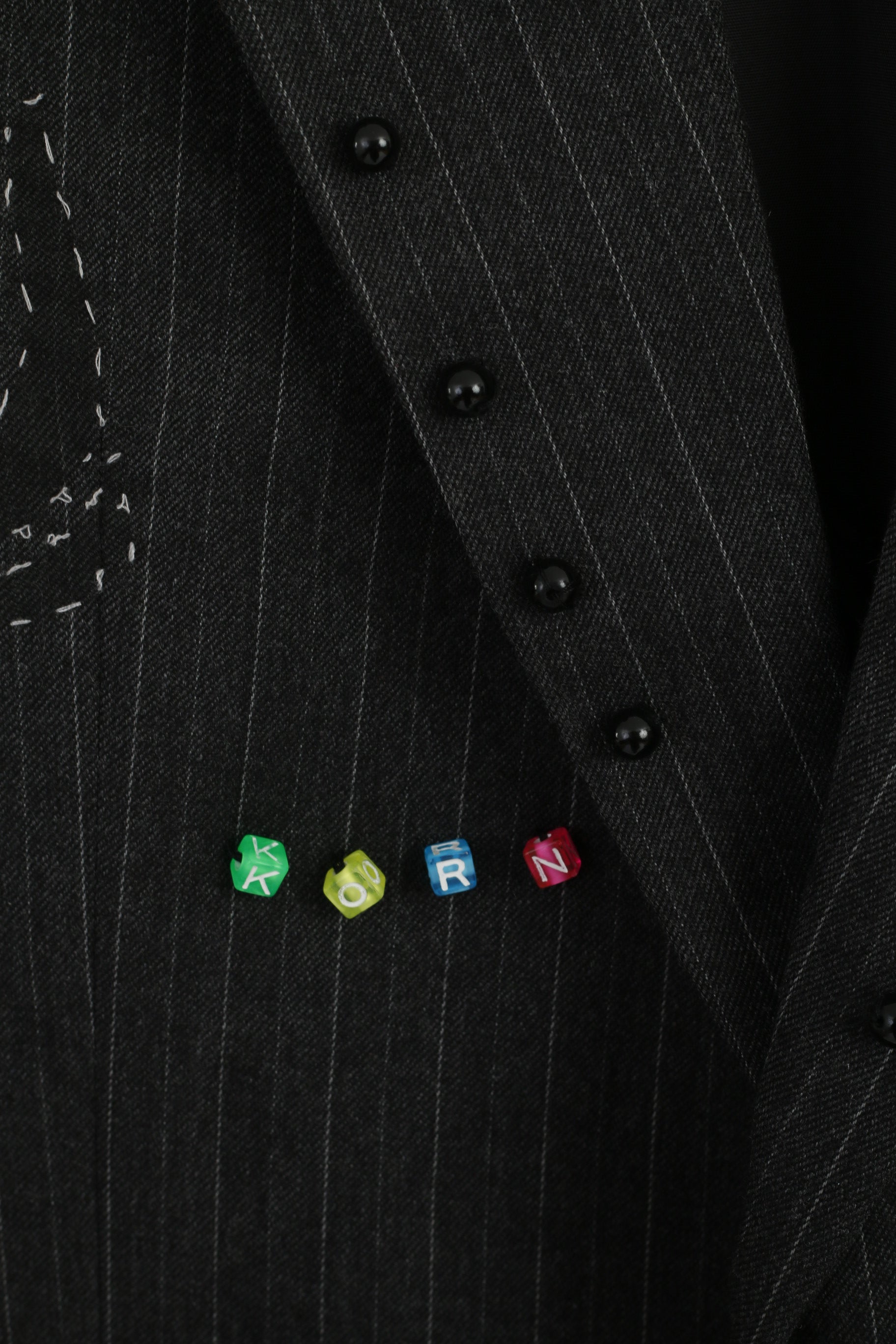 St Michael Men 40 102cm Blazer Grey Striped Hand Made Emroidered Stag Party Jacket