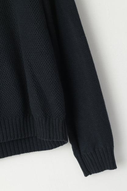 Calvin Klein Men M Jumper Navy Cotton Acrylic Blend Pullover Zip Neck Classic Sweater