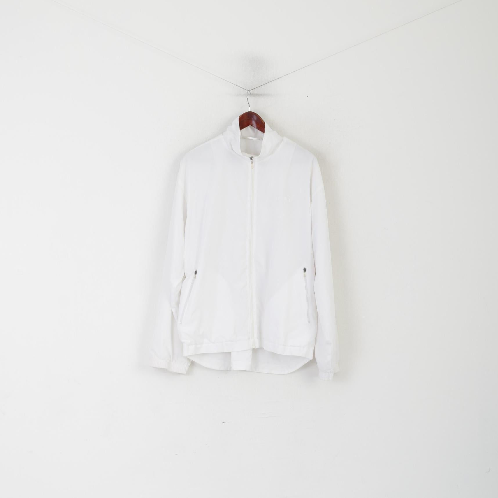 Giacca Puma da uomo L bianca vintage con cerniera intera abbigliamento sportivo da allenamento leggero