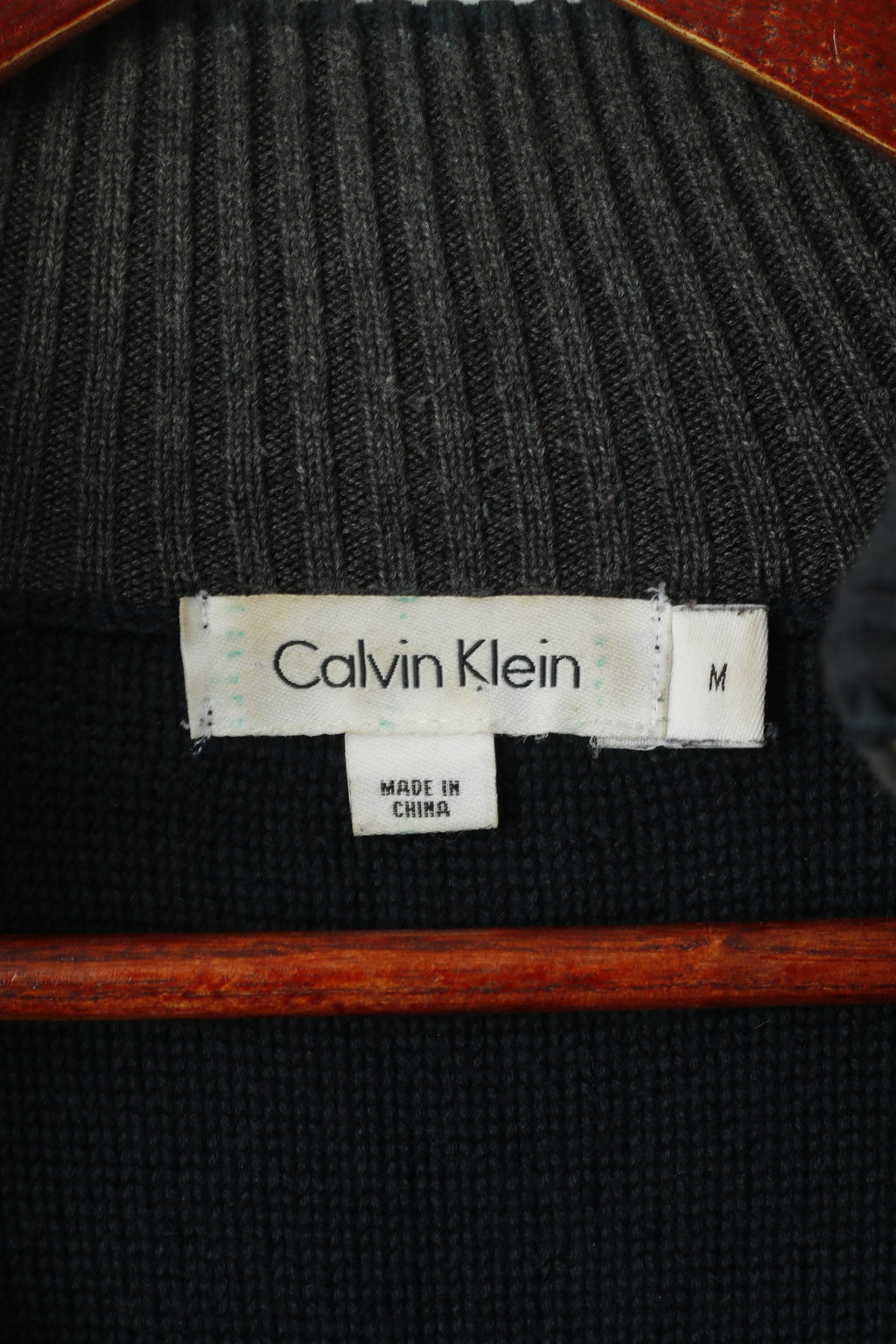 Calvin Klein Uomo M Maglione Blu Scuro Misto Cotone Acrilico Pullover Maglione Classico con Zip Collo