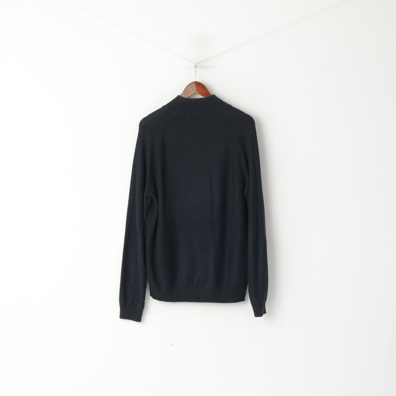 Calvin Klein Uomo M Maglione Blu Scuro Misto Cotone Acrilico Pullover Maglione Classico con Zip Collo