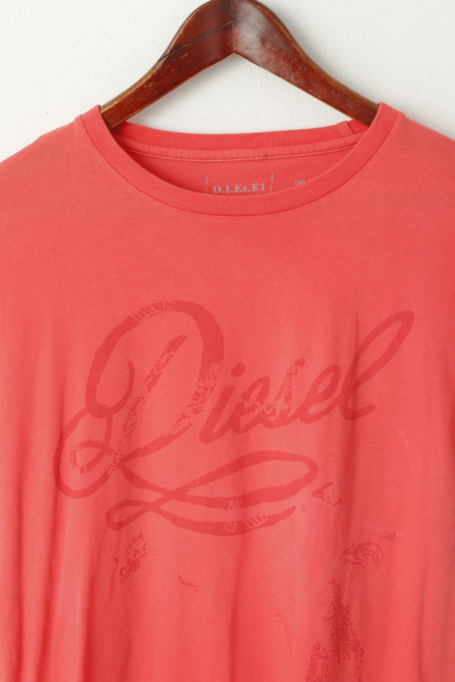 Diesel M Shirt Pêche Coton Graphique Col Ras Du Cou Slim Fit Top