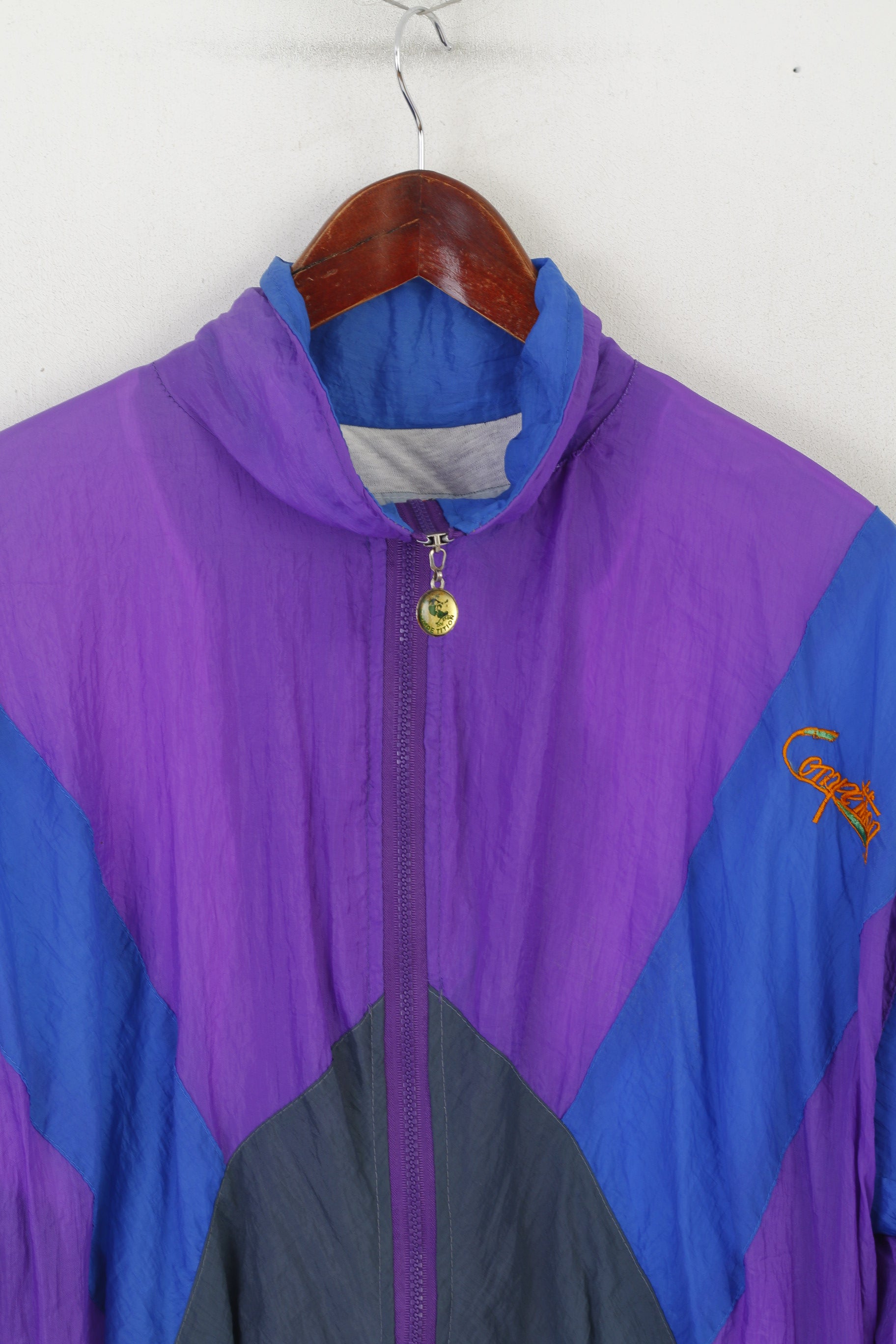 Competition Men XL Jacket Purple Nylon 90s Festival Full Zipper Vintage Sport Top