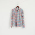 Hilfiger Denim Uomo L Camicia casual Top a maniche lunghe in morbido cotone elastan a quadri blu