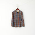 Levi's Men L Casual Shirt Brown Blue Check Cotton Standard Fit Long Sleeve Top