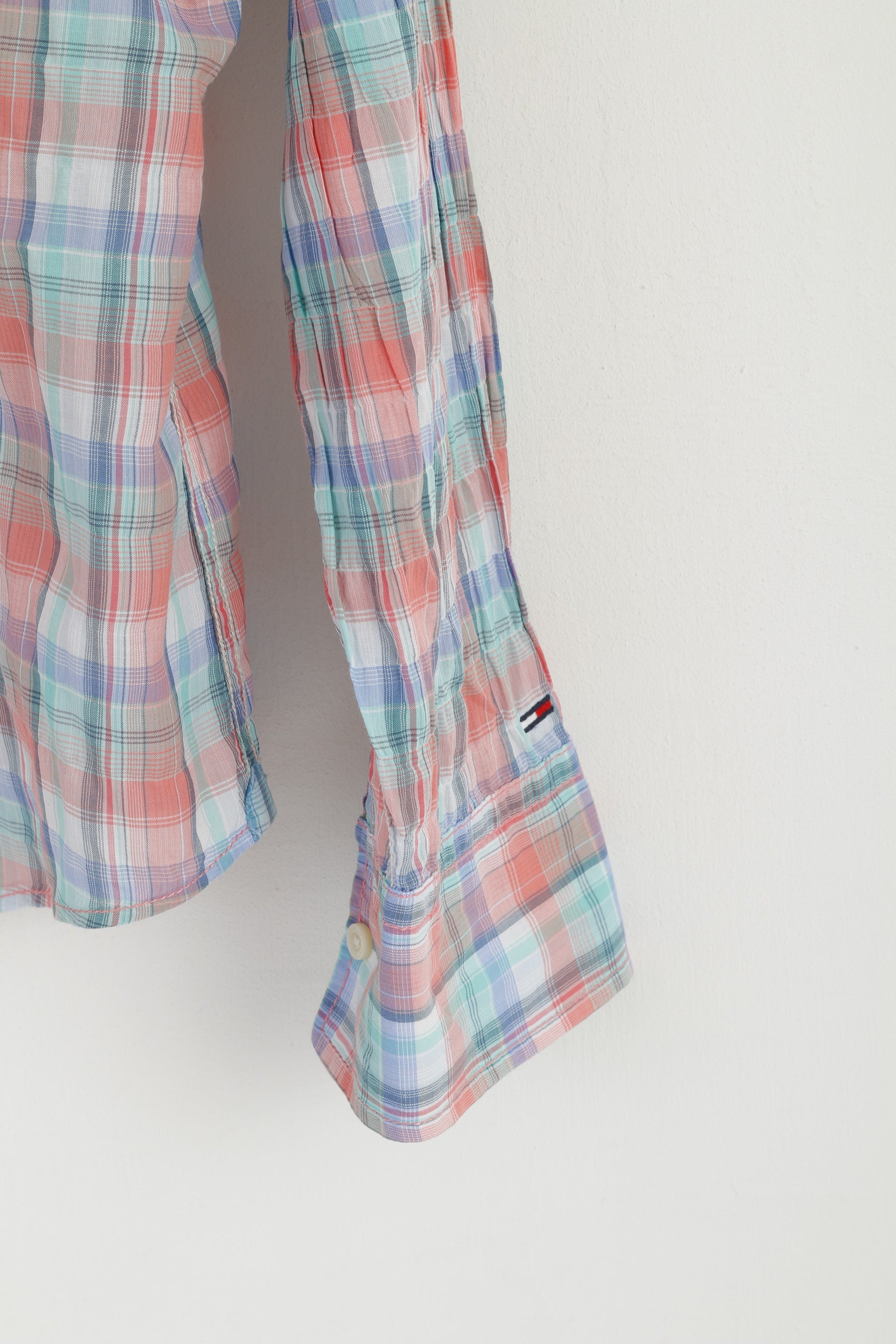 Hilfiger Denim Uomo L Camicia casual Top a maniche lunghe in morbido cotone elastan a quadri blu