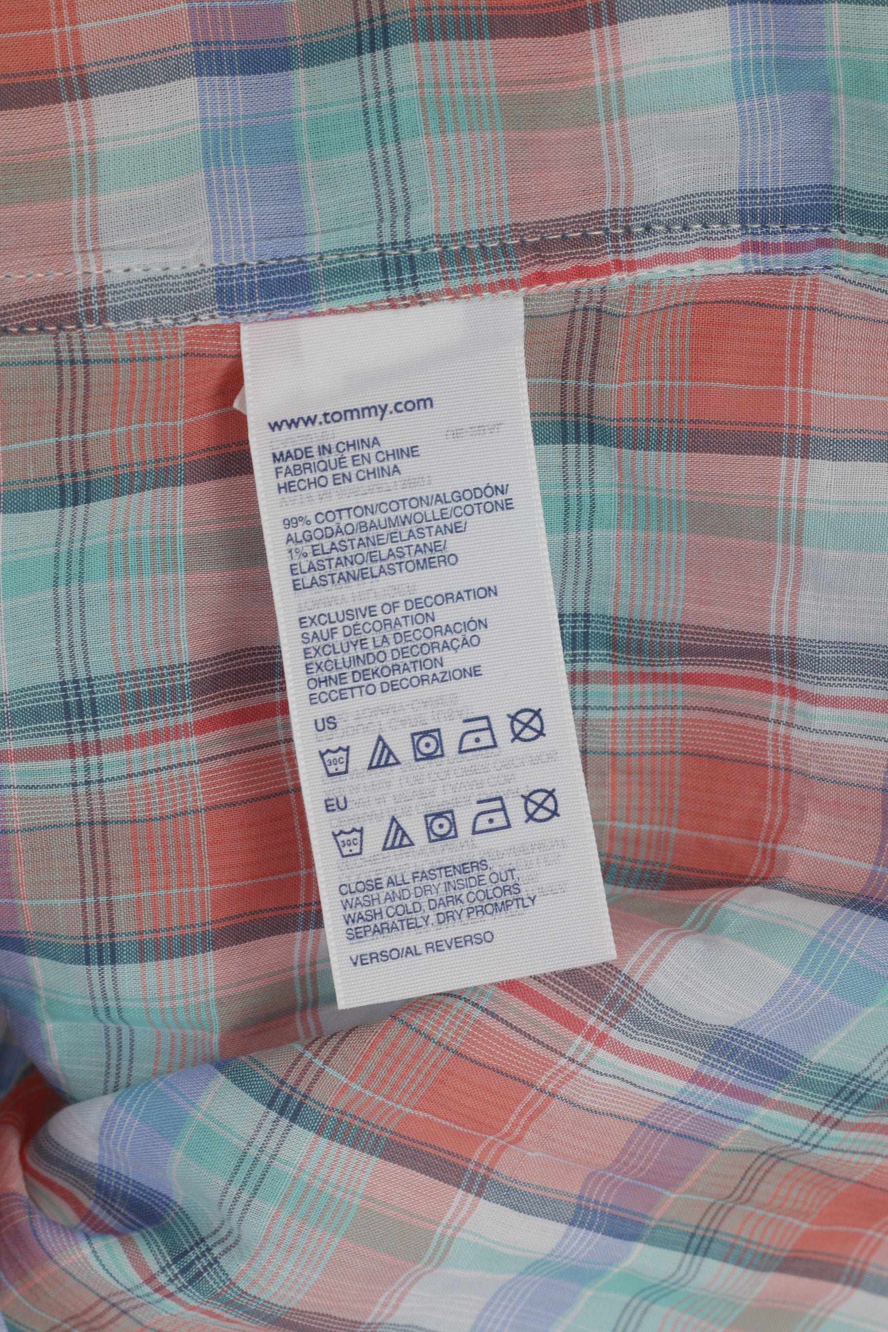 Hilfiger Denim Uomo L Camicia casual Top a maniche lunghe in morbido cotone elastan a quadri blu