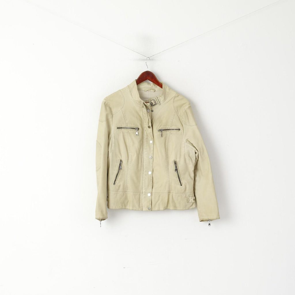 Monnari Femmes 46 XL Veste Beige Biker Fermeture Éclair Complète Col Montant Ramones Top