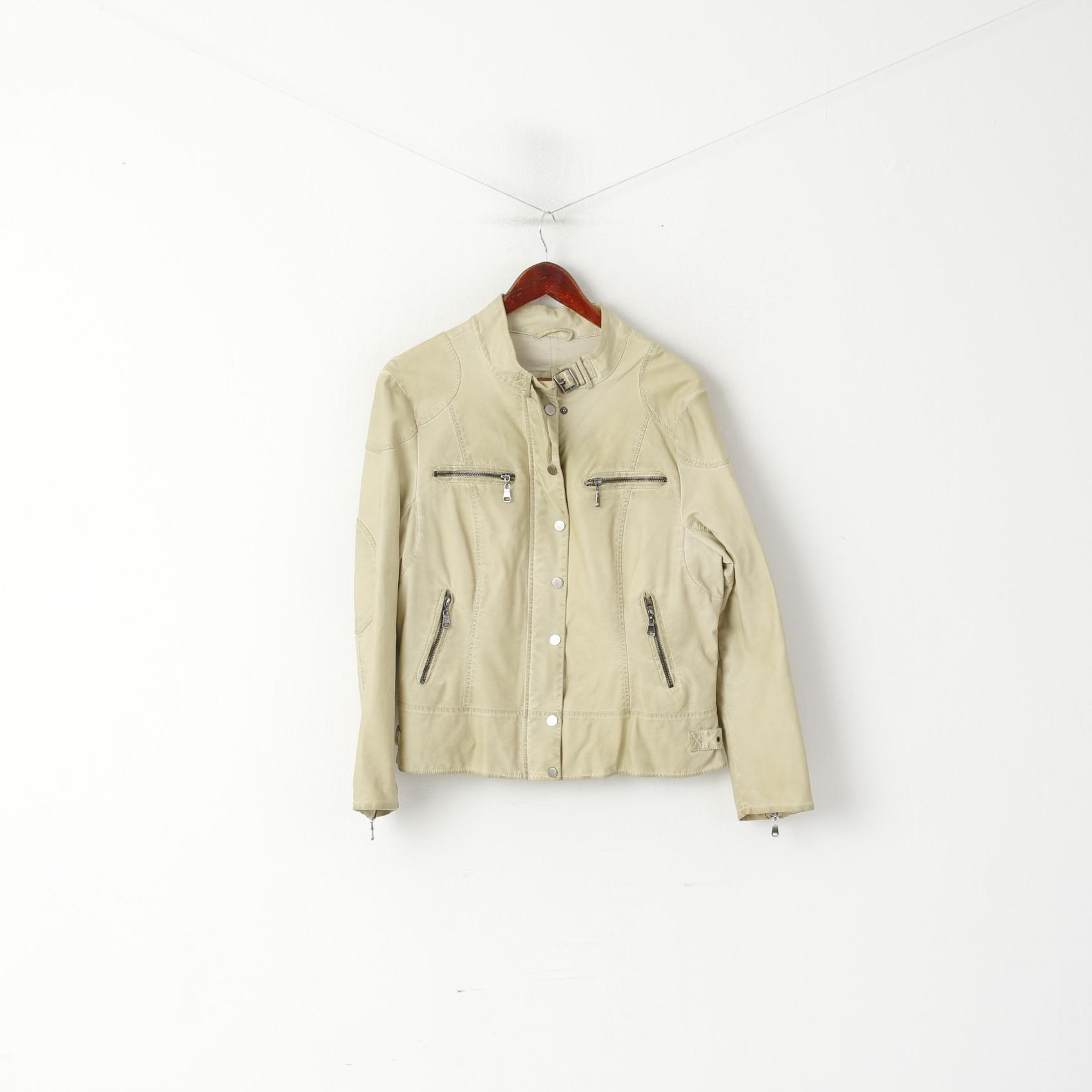 Monnari Femmes 46 XL Veste Beige Biker Fermeture Éclair Complète Col Montant Ramones Top