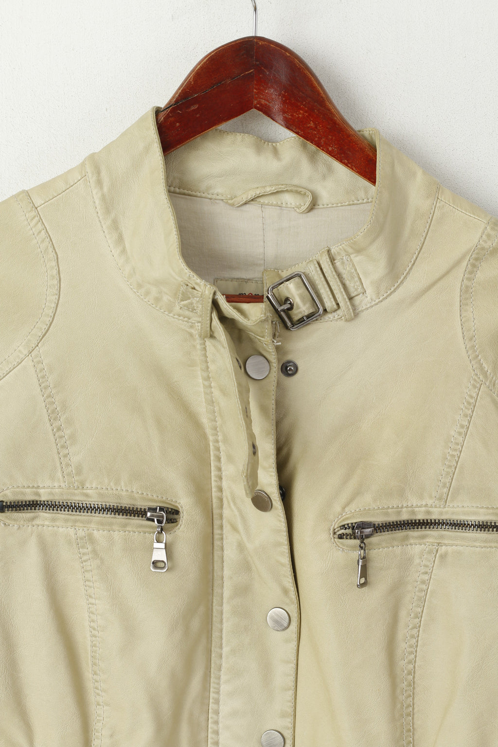 Monnari Femmes 46 XL Veste Beige Biker Fermeture Éclair Complète Col Montant Ramones Top
