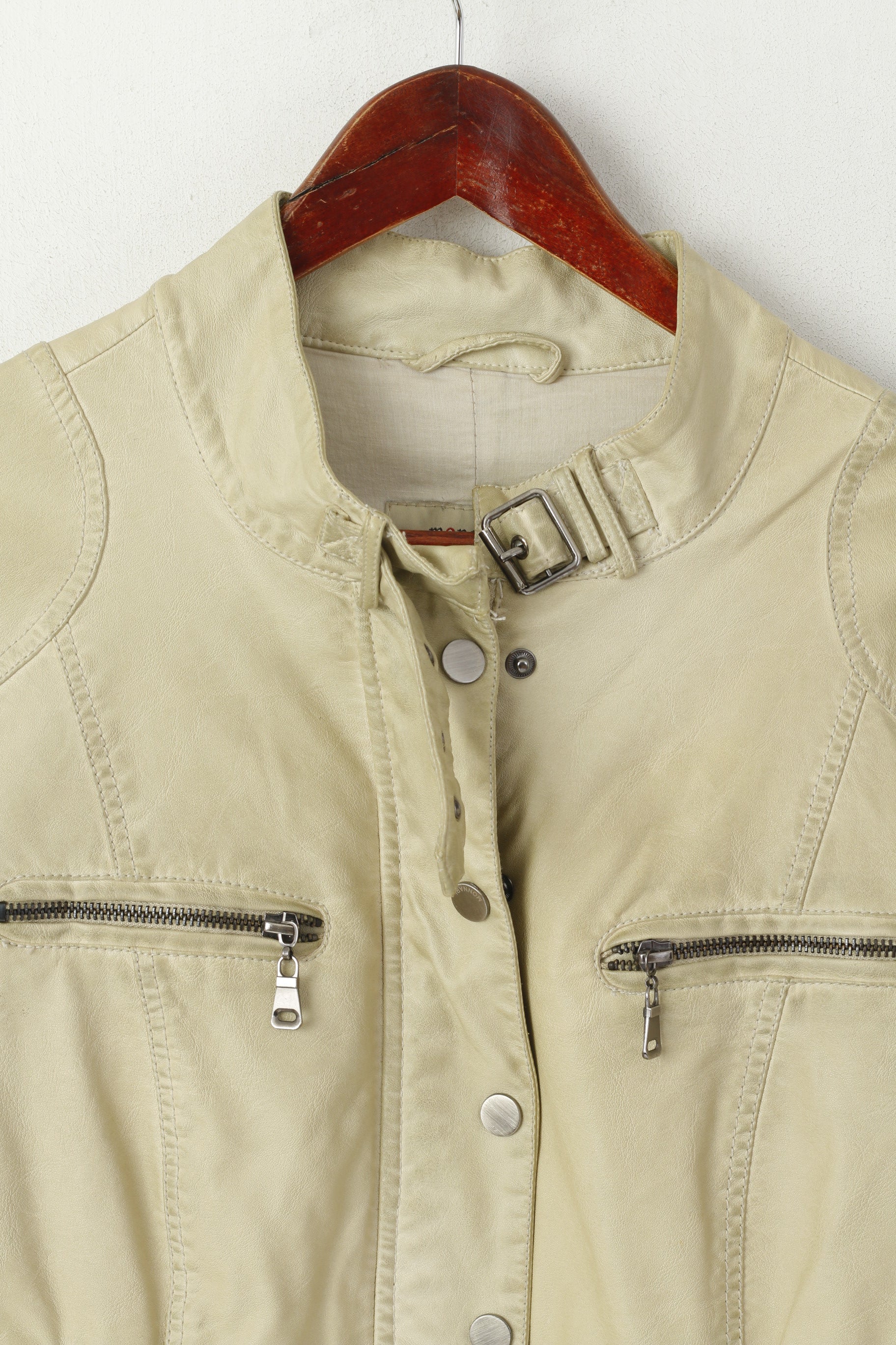 Monnari Femmes 46 XL Veste Beige Biker Fermeture Éclair Complète Col Montant Ramones Top