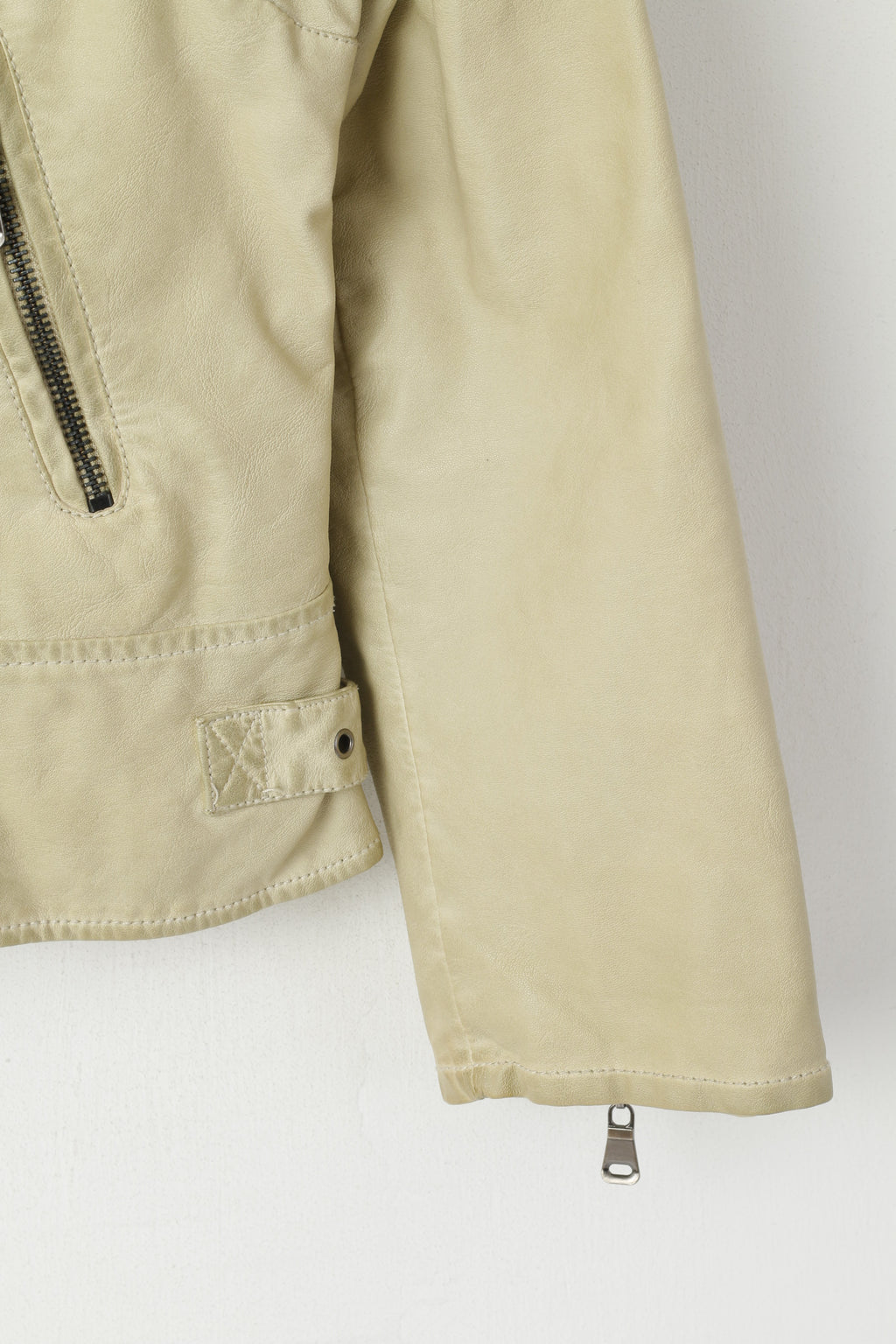 Monnari Femmes 46 XL Veste Beige Biker Fermeture Éclair Complète Col Montant Ramones Top