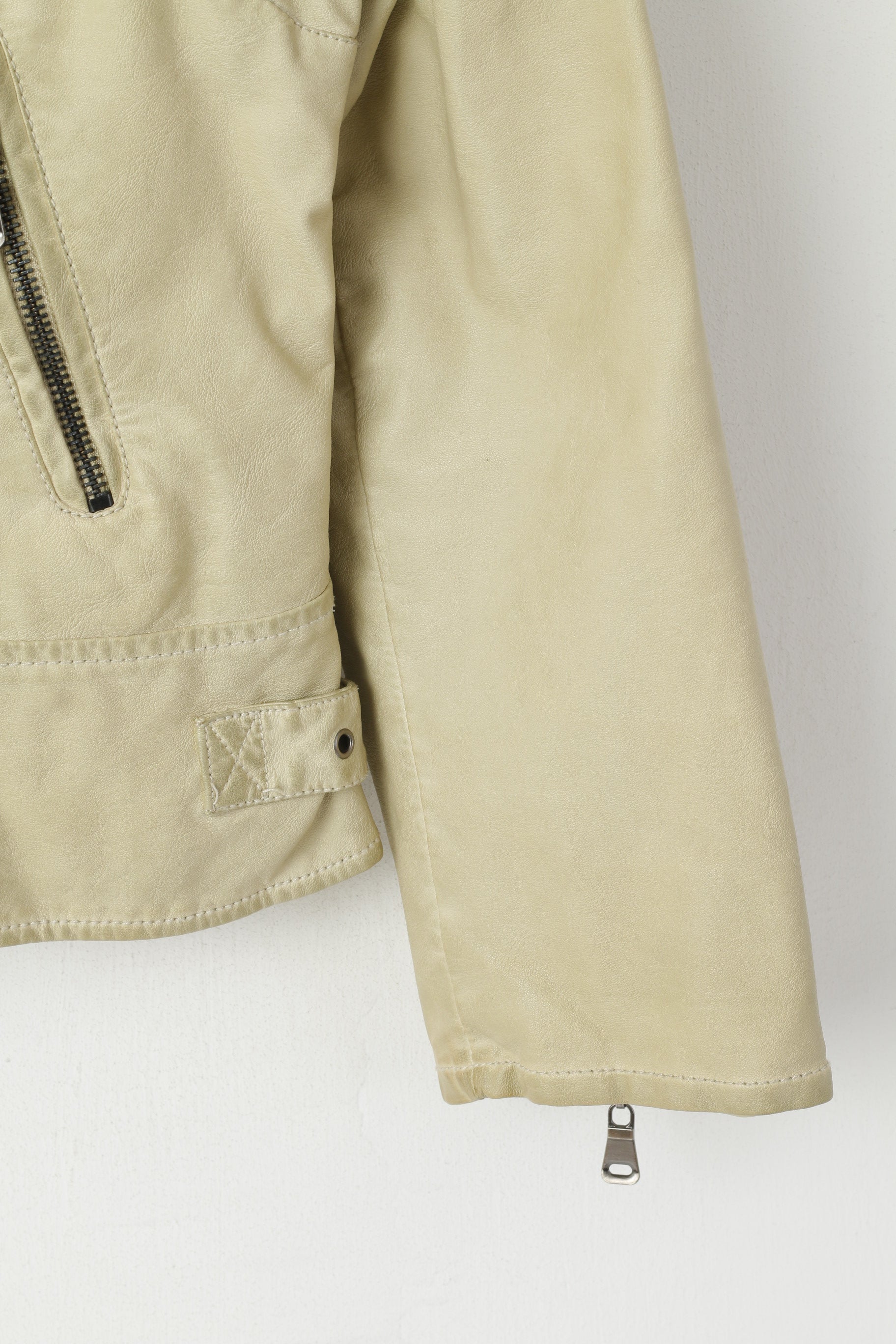 Monnari Femmes 46 XL Veste Beige Biker Fermeture Éclair Complète Col Montant Ramones Top