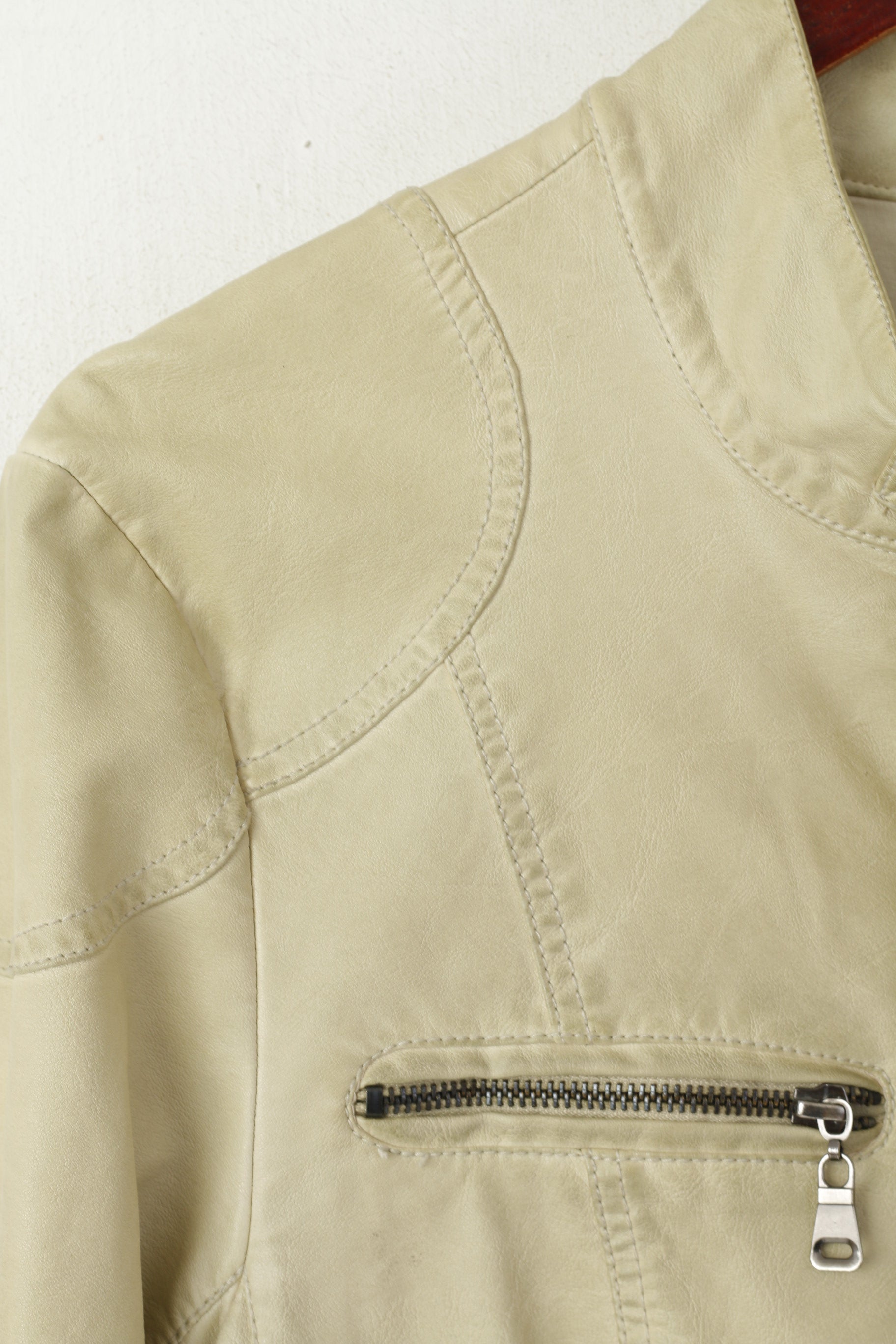 Monnari Femmes 46 XL Veste Beige Biker Fermeture Éclair Complète Col Montant Ramones Top
