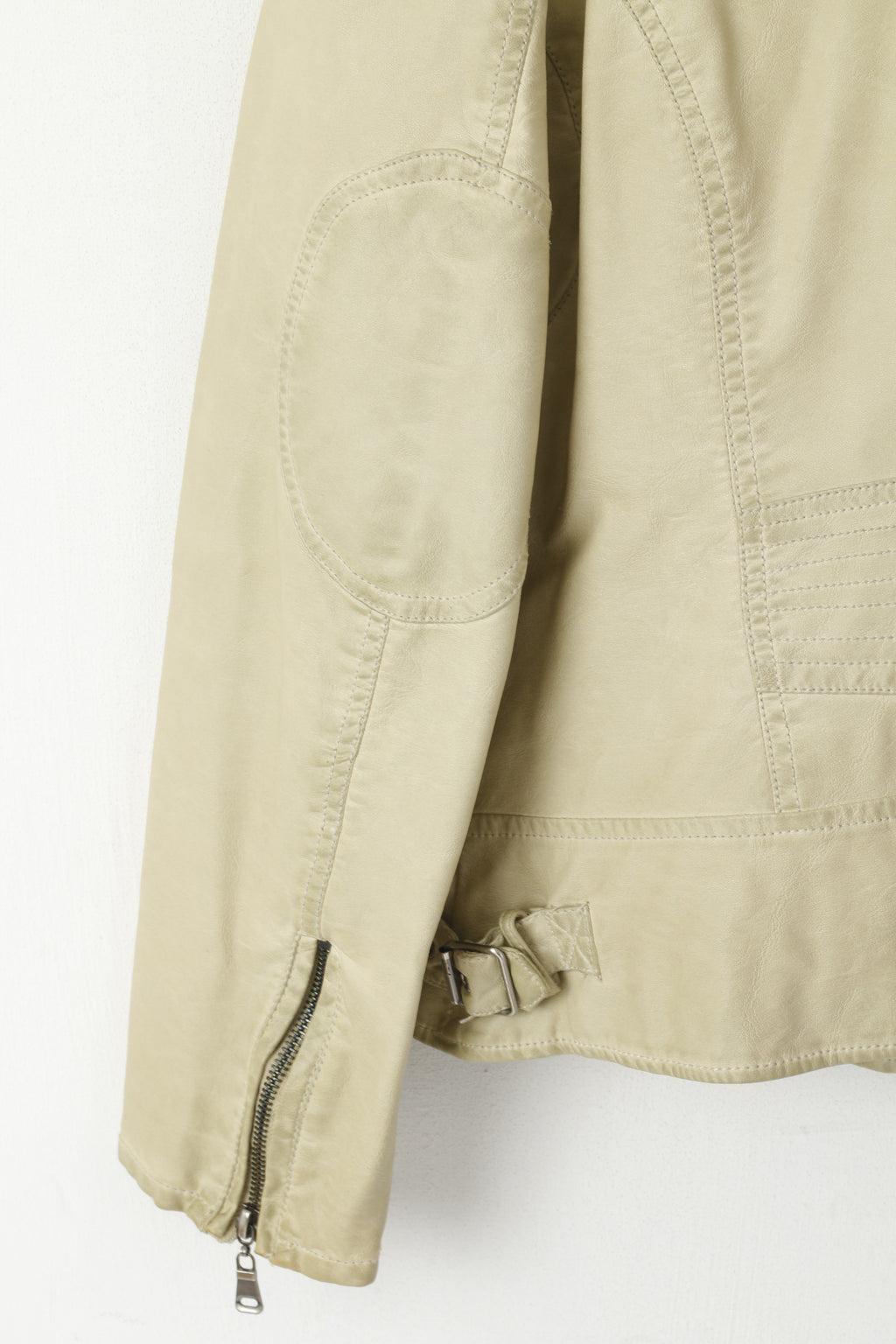 Monnari Femmes 46 XL Veste Beige Biker Fermeture Éclair Complète Col Montant Ramones Top
