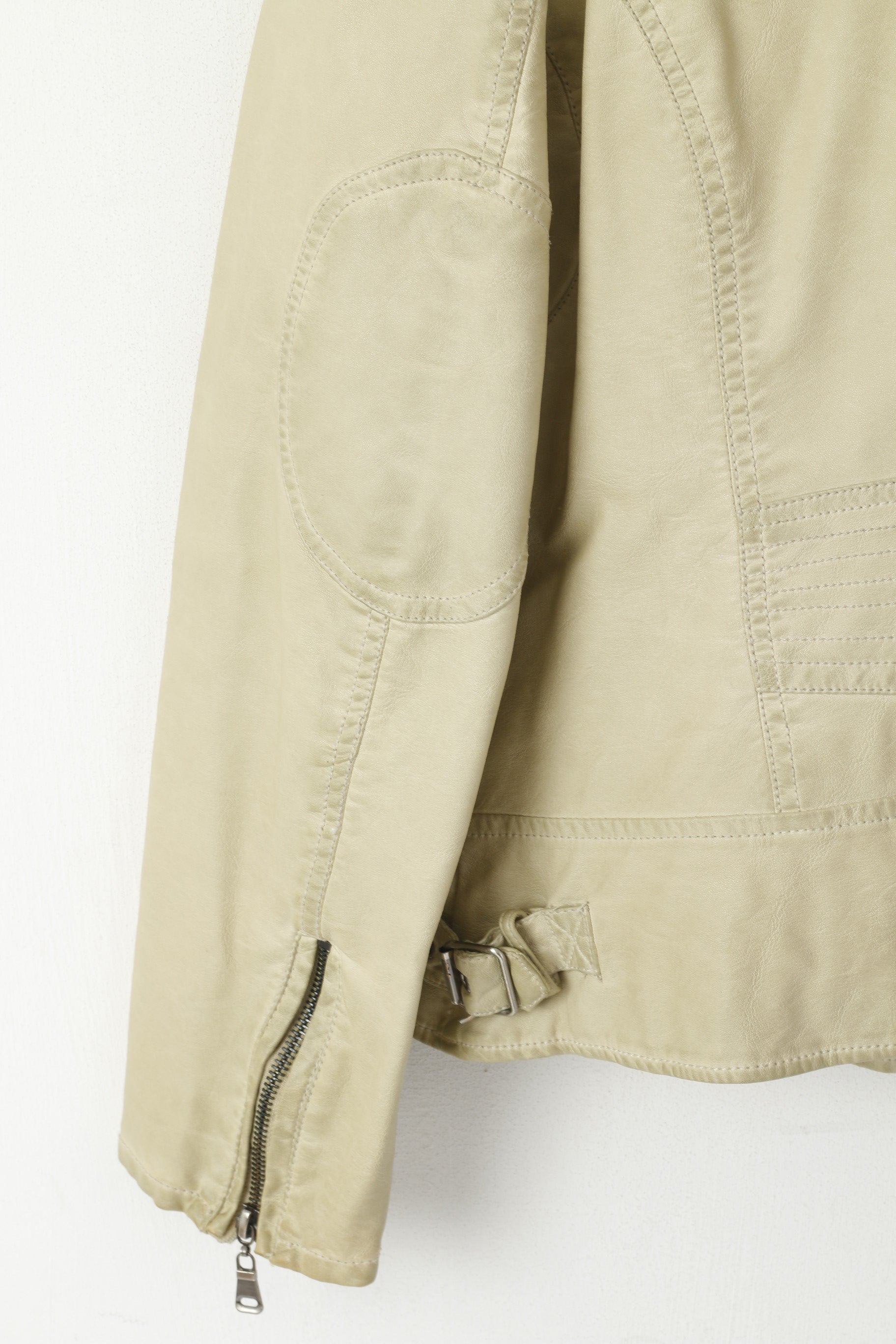 Monnari Femmes 46 XL Veste Beige Biker Fermeture Éclair Complète Col Montant Ramones Top